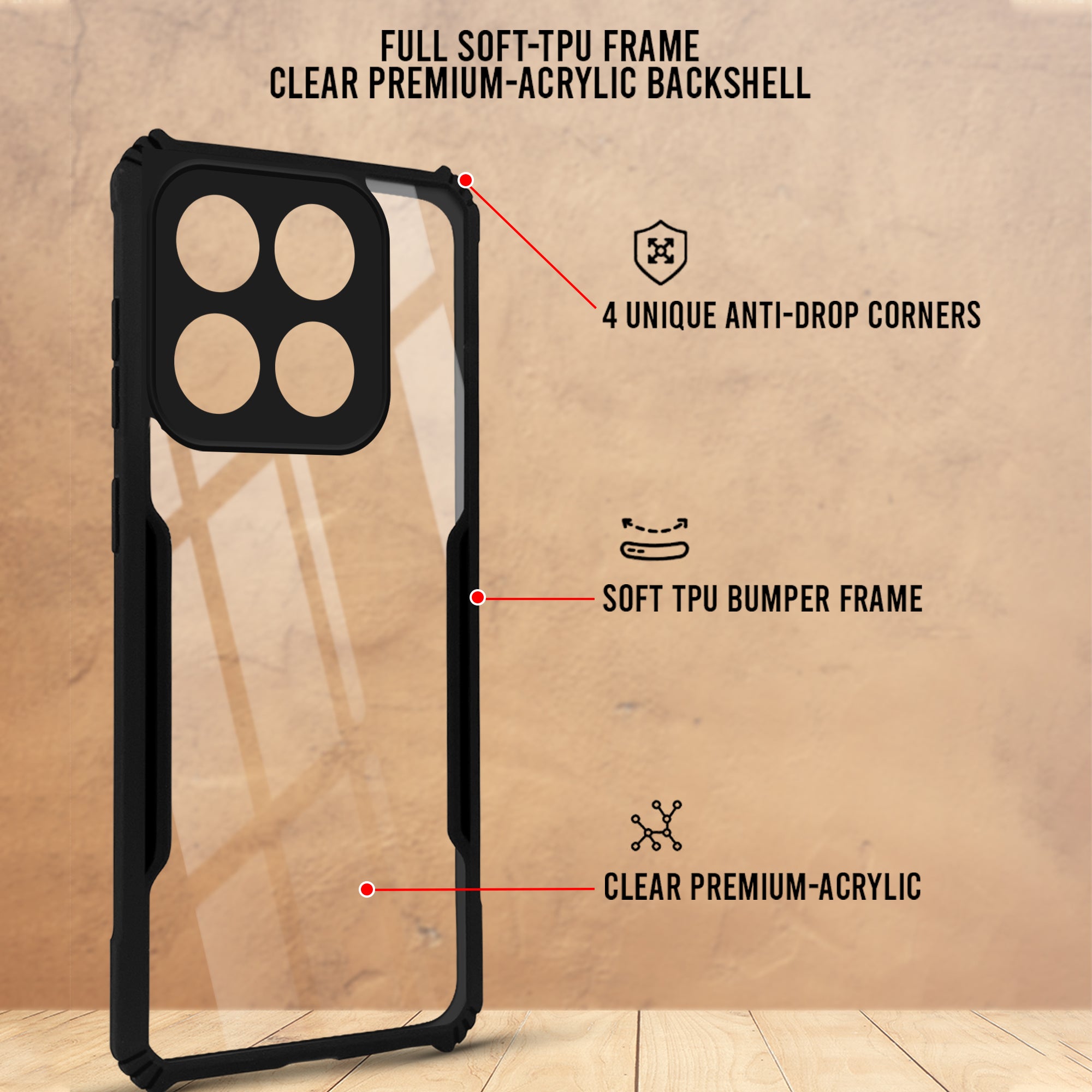 For Motorola Moto Edge 70 Pro Back Cover Case Hybrid (Shockproof with Polycarbonate Clear Panel | Professional Black)