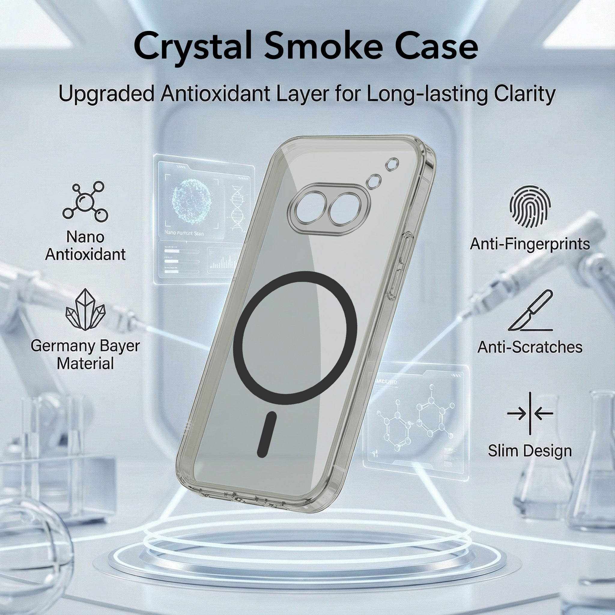 For Nothing Phone 2A 5G Back Cover Case Lifetime Anti-Yellow MagSafe Compatible Clear (Sleek Hard Crystal | Shockproof and Camera Protection)