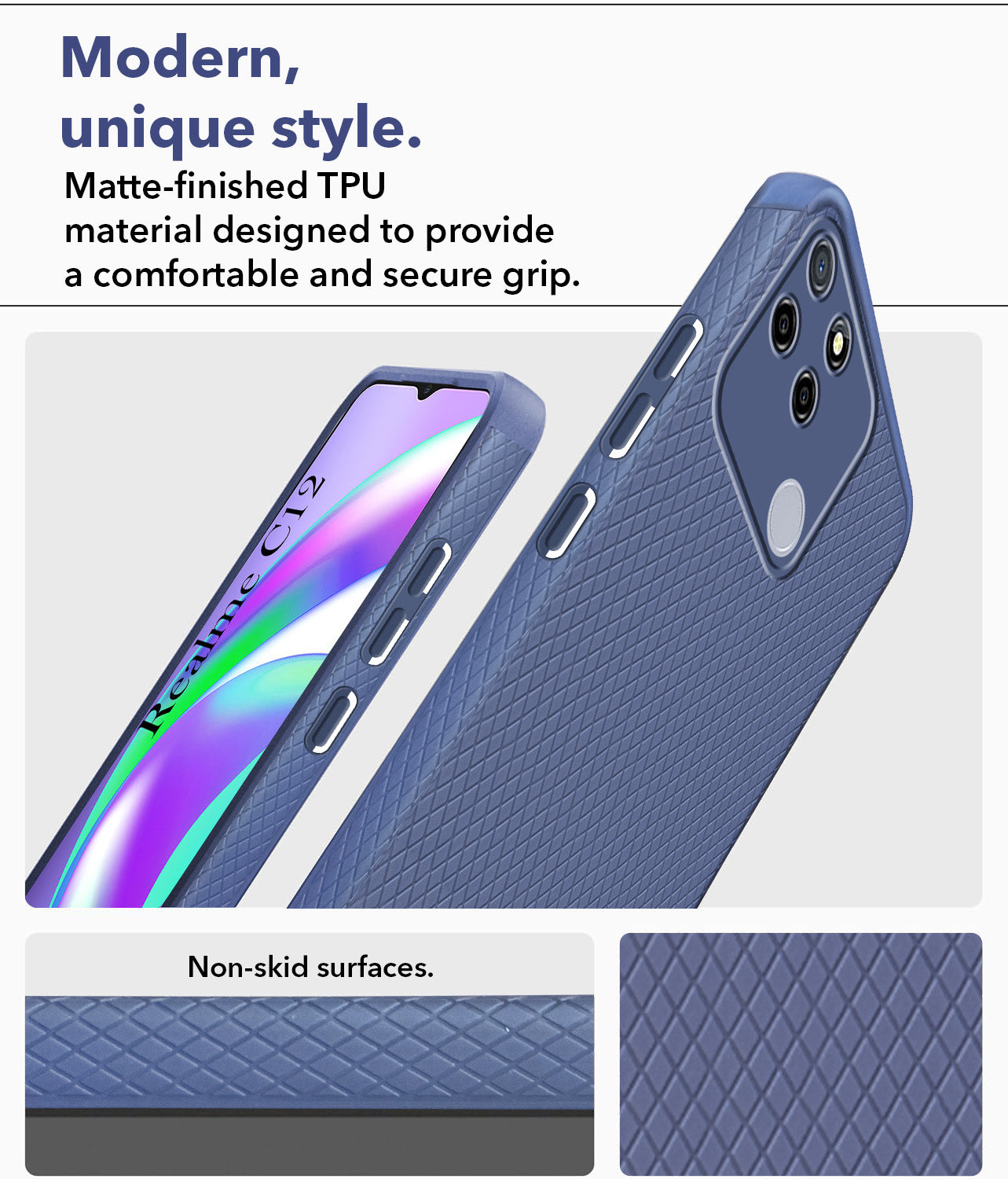 For Realme C12 Back Cover Case Liquid Silicone (Camera Protection | Side Grip Texture | Soft and Flexible)