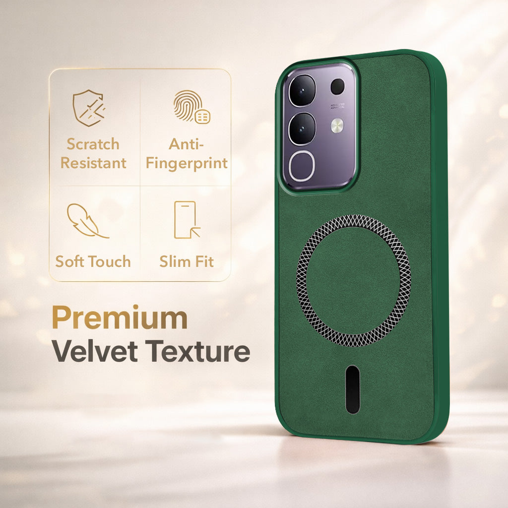 For Vivo T4x | Vivo Y31 Pro Back Cover Case Leather Finish (MagSafe Compatible Wireless Charging | Soft Touch | Camera Bump Protection)
