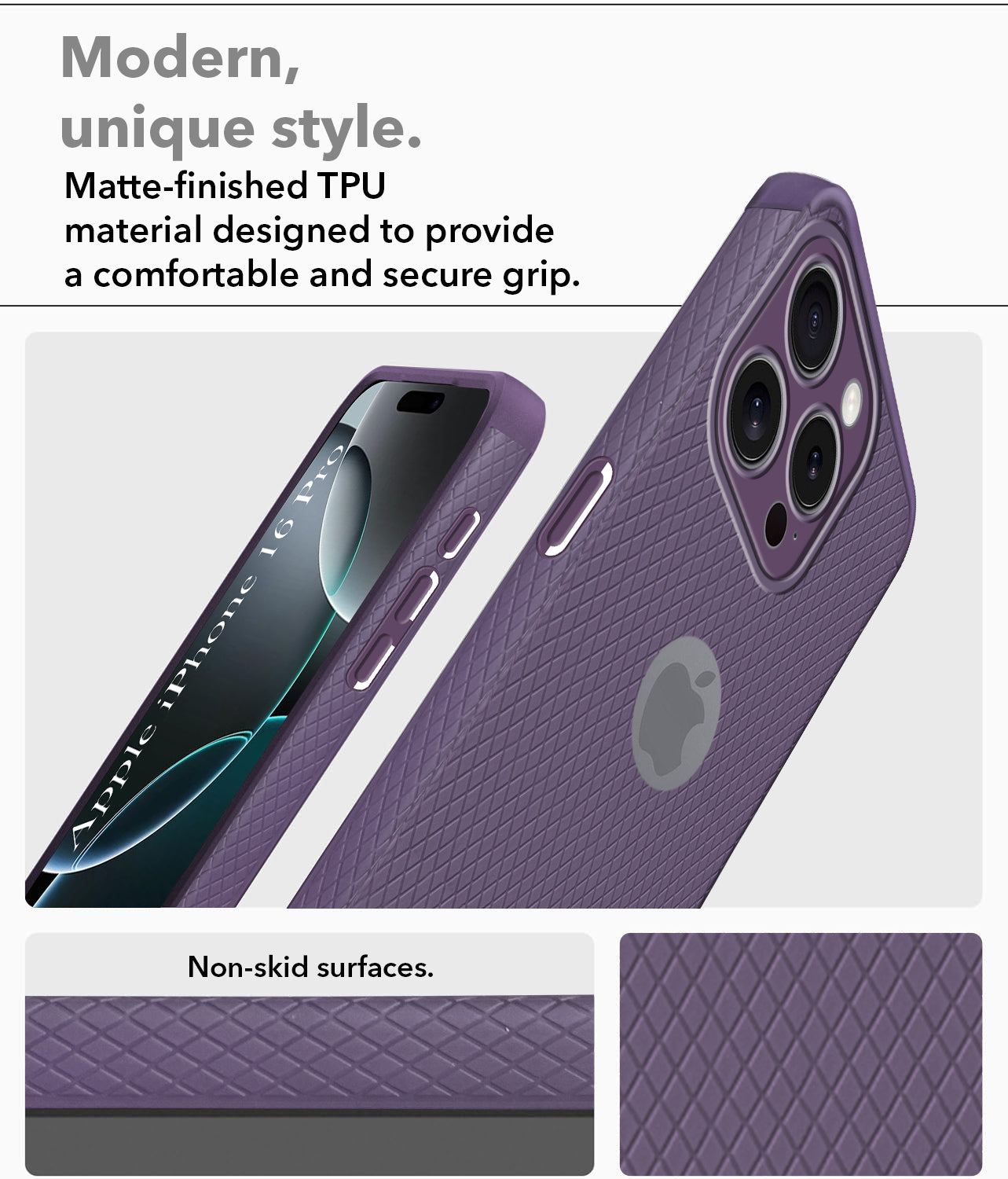 For Apple iPhone 16 Pro Back Cover Case (Liquid Silicone | Side Grip | Camera Protection)