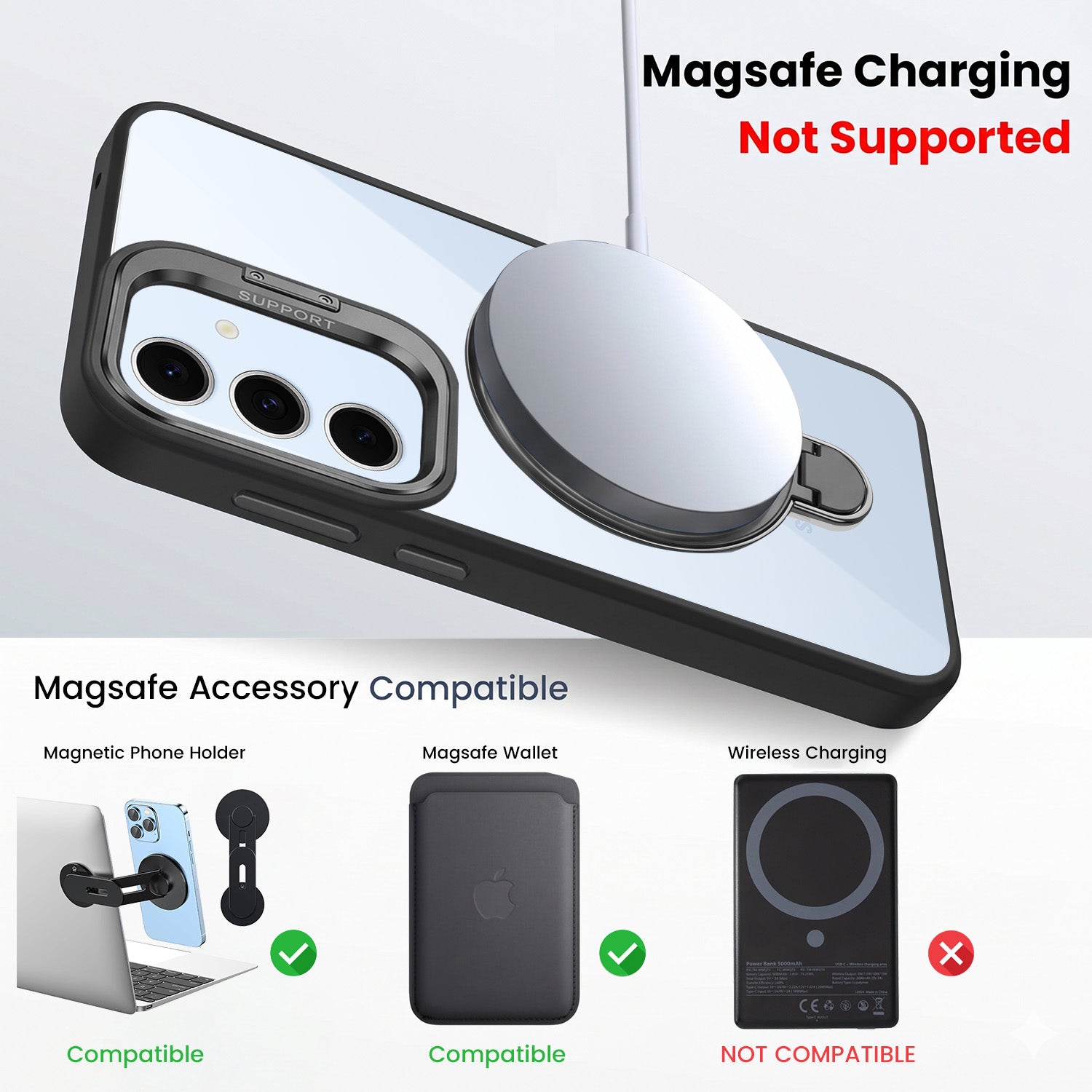 For Samsung Galaxy S24 FE Back Cover Case Crystal (Lifetime Anti Yellow | Magnetic Ring Stand | Camera Lens Protection | MagSafe Compatible)