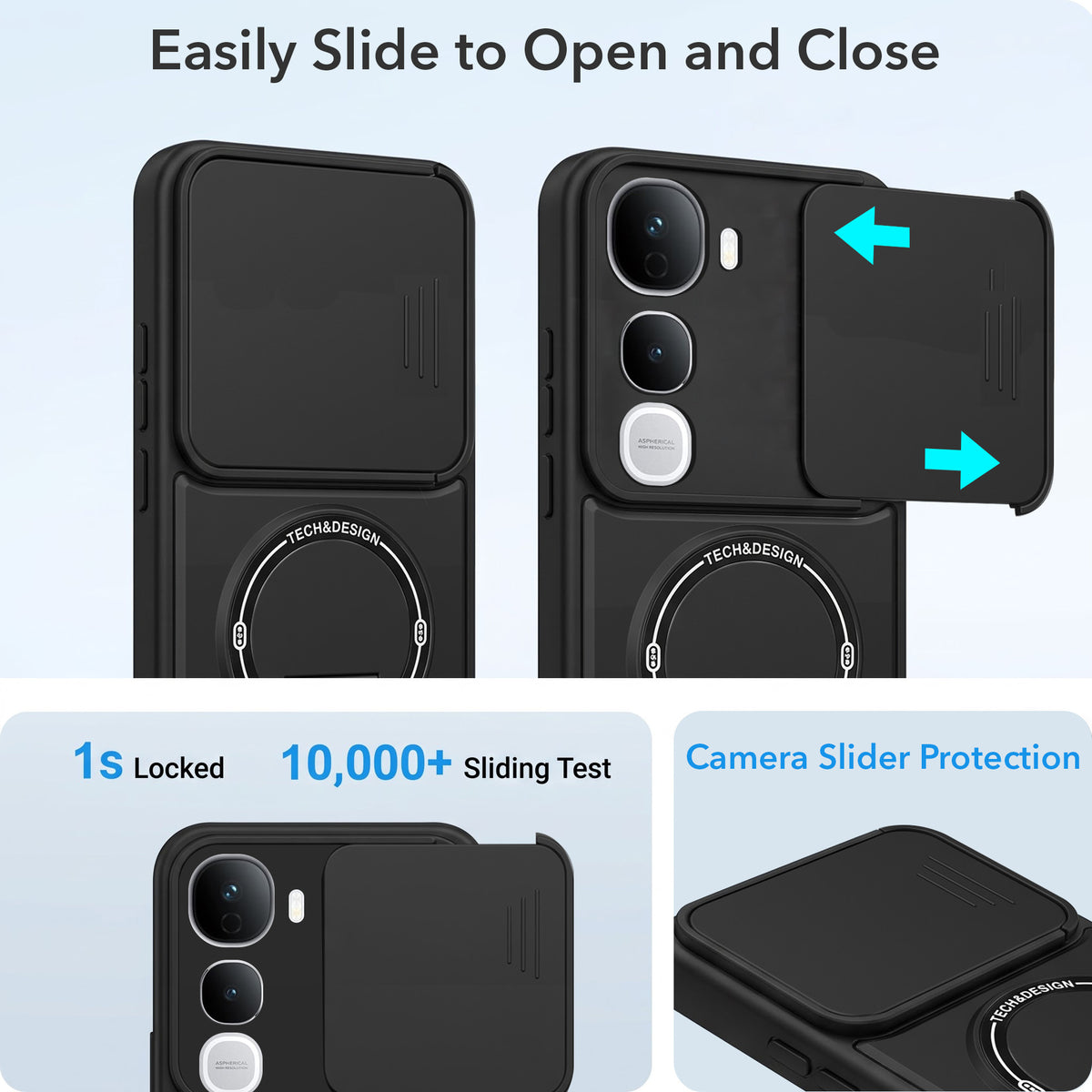For Vivo Y400 Pro Back Case Cover Metallic (Hybrid Armor Kickstand | Sliding Shutter Camera Protection | MagSafe Compatible)