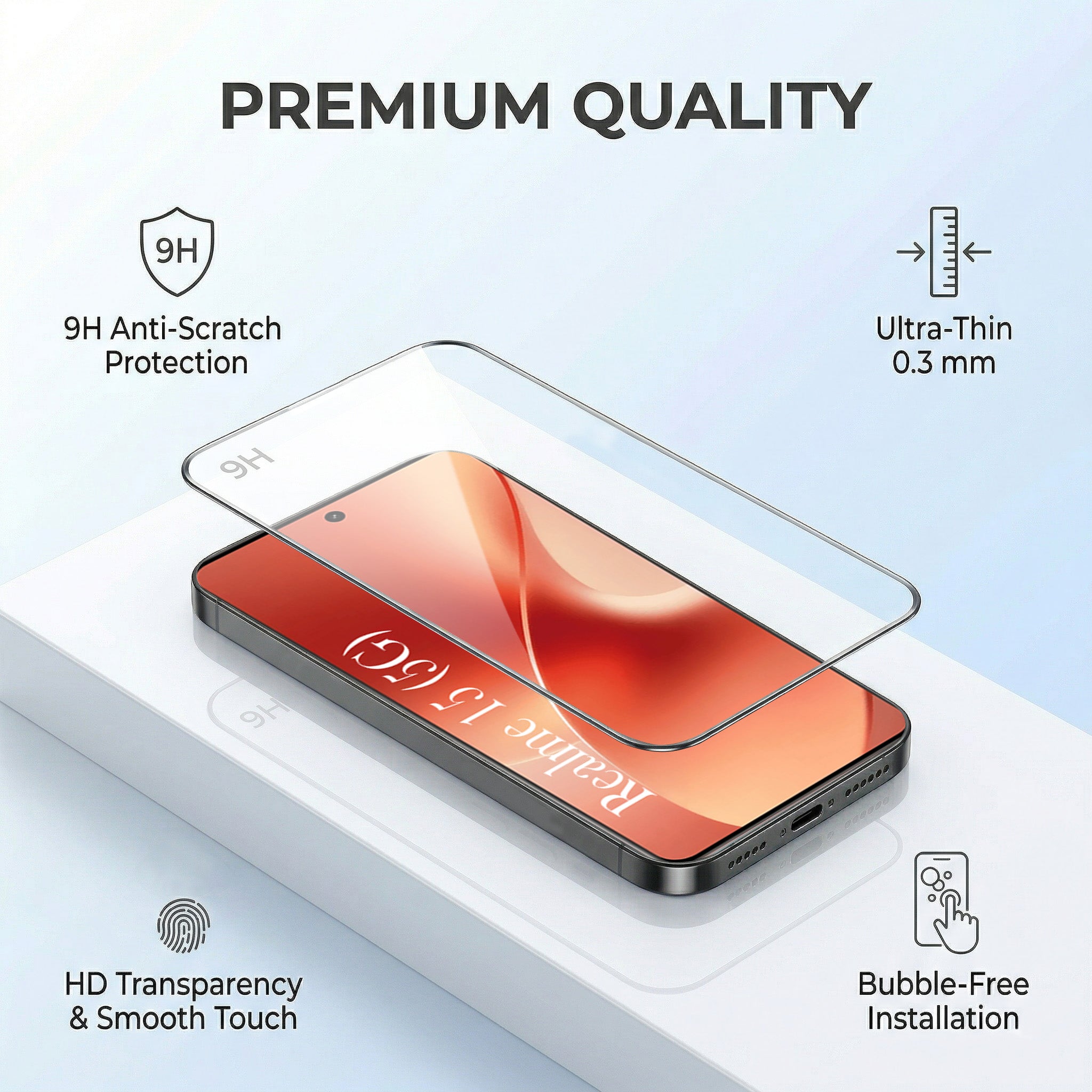For Realme 15 Combo with Back Cover and 9H Tempered Glass (Lifetime Anti-Yellow | Sleek Hard Crystal | Oleophobic Coating Screen Glass)