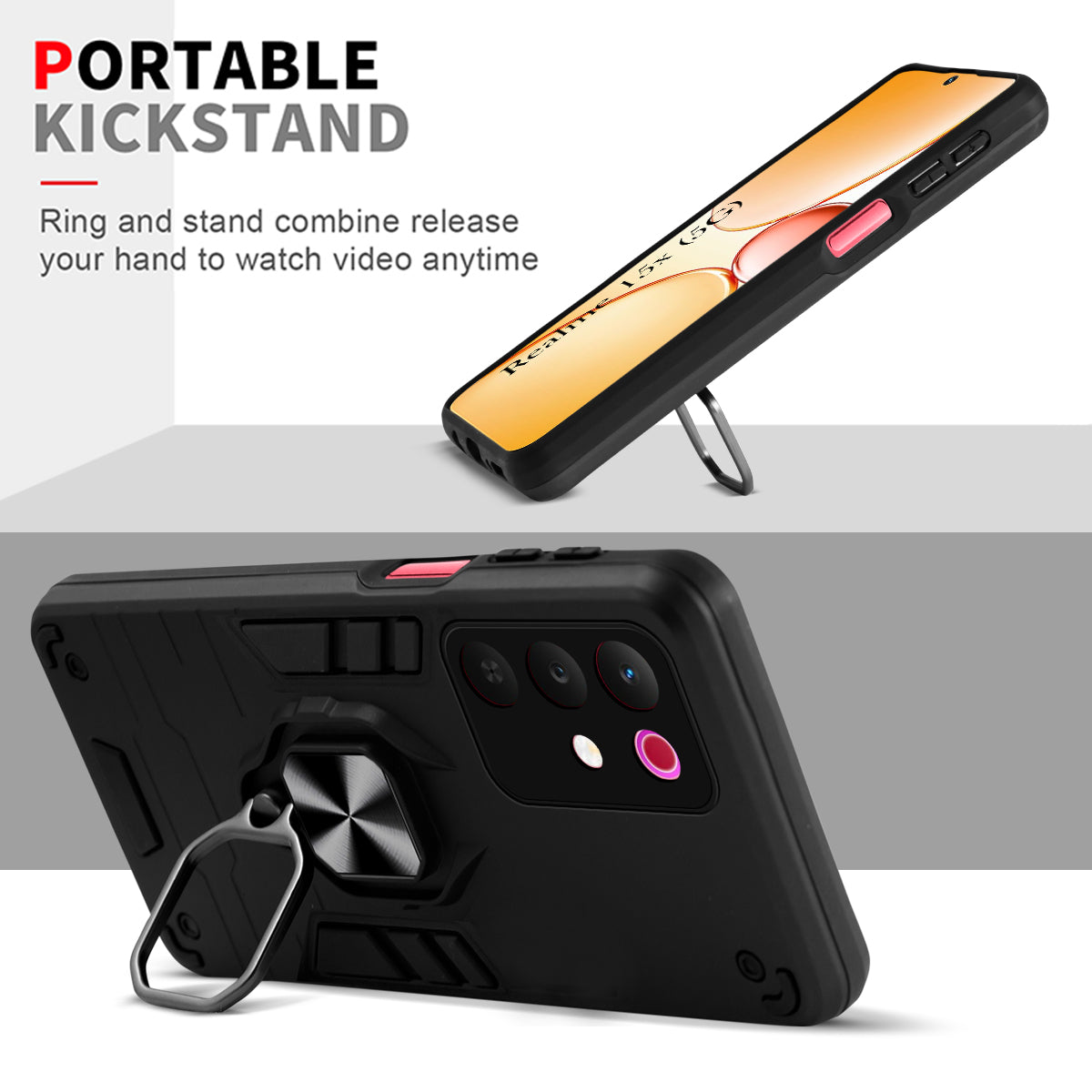 For Realme 15X Back Cover Case Hybrid Armor (Shockproof Dual Layer Polycarbonate |Ring Holder Kickstand)