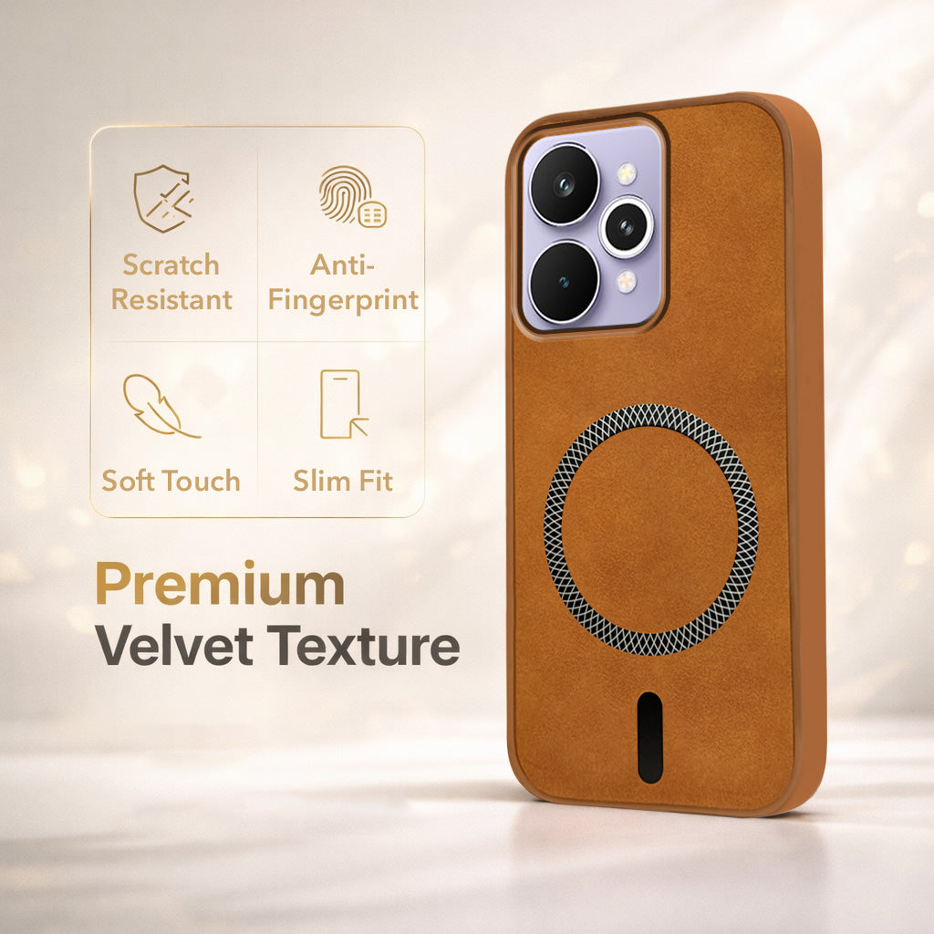 For Realme 15 Pro Back Cover Case Leather Finish (MagSafe Compatible Wireless Charging | Soft Touch | Camera Bump Protection)