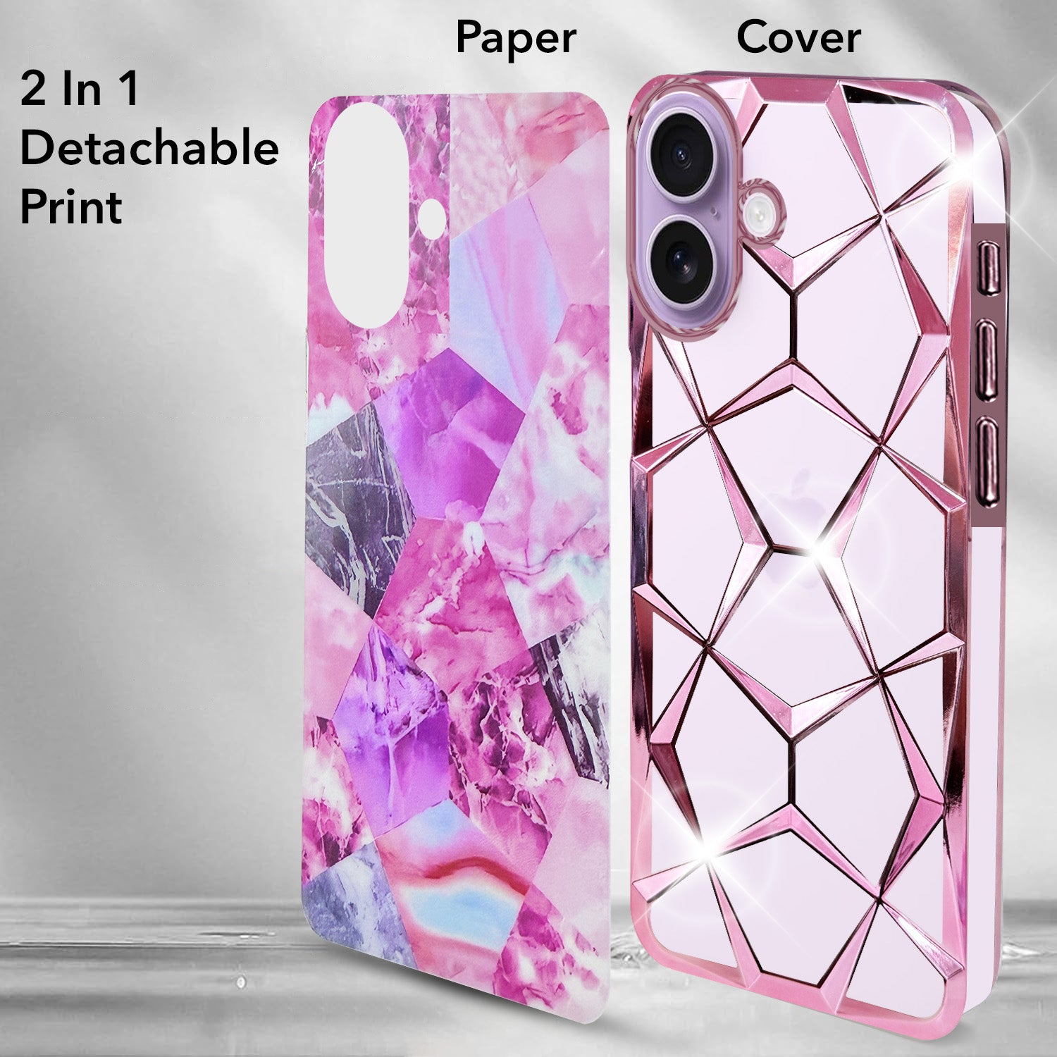 For Apple iPhone 17 Back Cover Case Compatible 3D Silicone (Dual Design Glitter Sparkle and Detachable Diamond Print Case | Soft and Flexible)