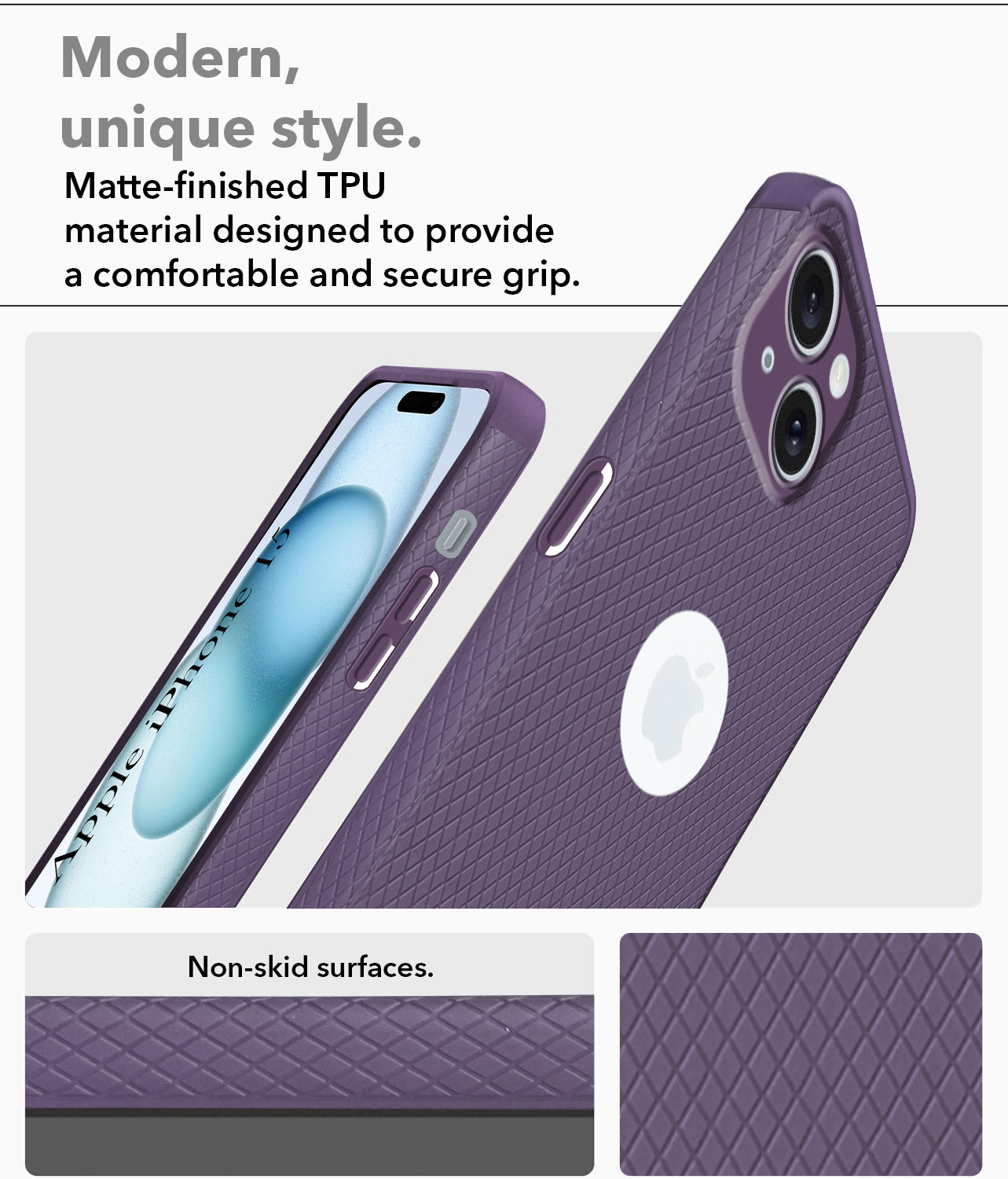 For Apple iPhone 15 Back Cover Case (Liquid Silicone | Side Grip | Camera Protection)