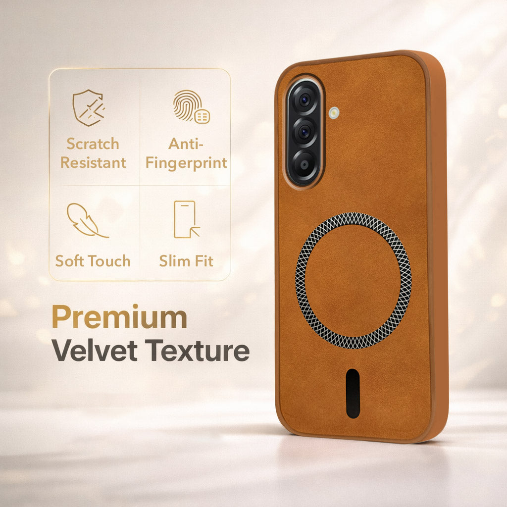 For Samsung Galaxy M56 | Samsung Galaxy F56 Back Cover Case Leather Finish (MagSafe Compatible Wireless Charging | Soft Touch | Camera Bump Protection)