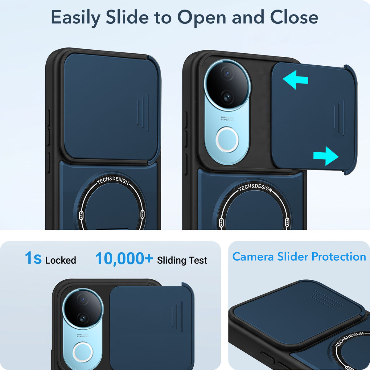 For Vivo iQOO Z10R Back Case Cover Metallic (Hybrid Armor Kickstand | Sliding Shutter Camera Protection | MagSafe Compatible)