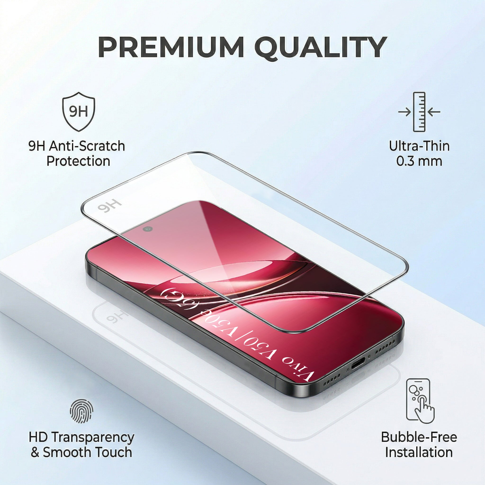 For Vivo V50 | Vivo V50e Combo with Back Cover and 9H Tempered Glass (Liquid Silicone | Camera Protection | Oleophobic Coating Screen Glass)