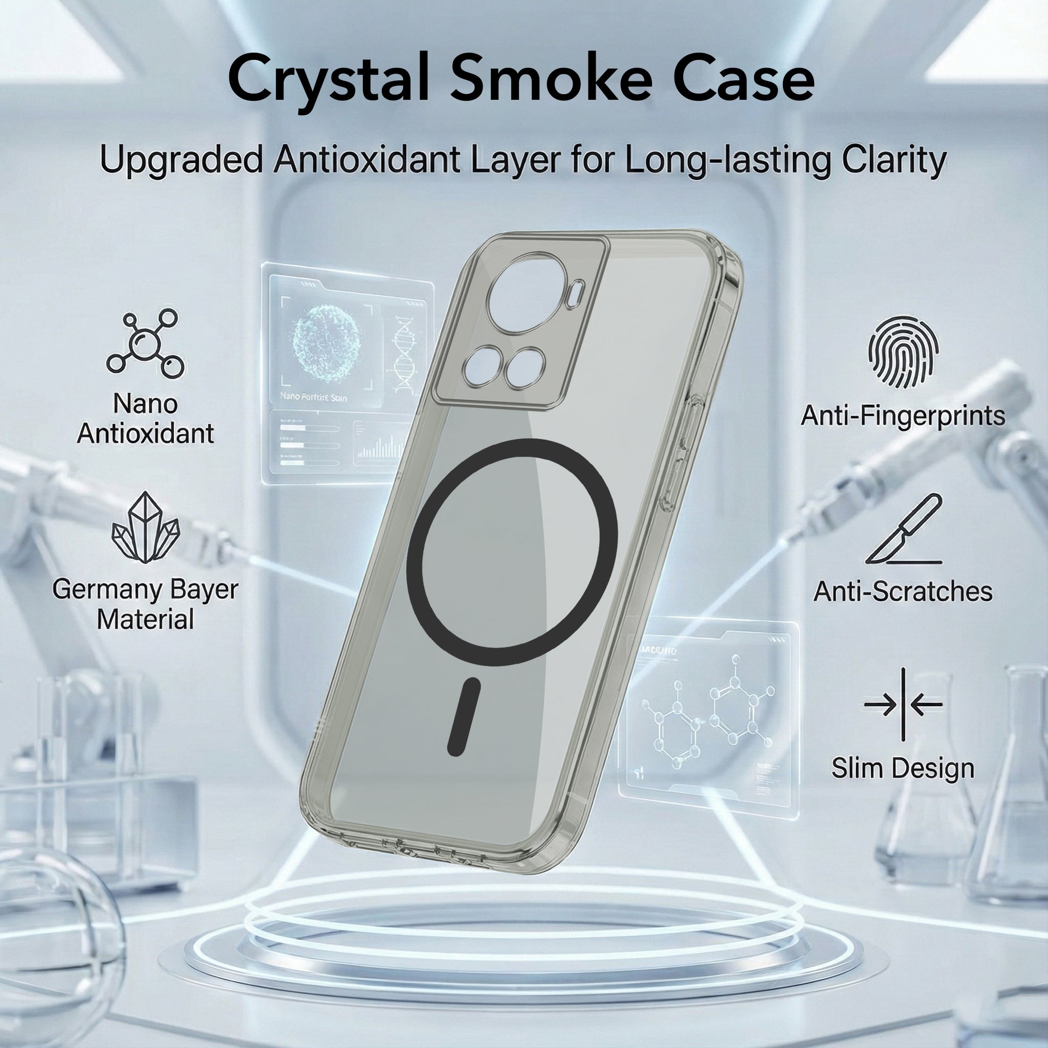 For OnePlus 10R Back Cover Case Lifetime Anti-Yellow MagSafe Compatible Clear (Sleek Hard Crystal | Shockproof and Camera Protection)