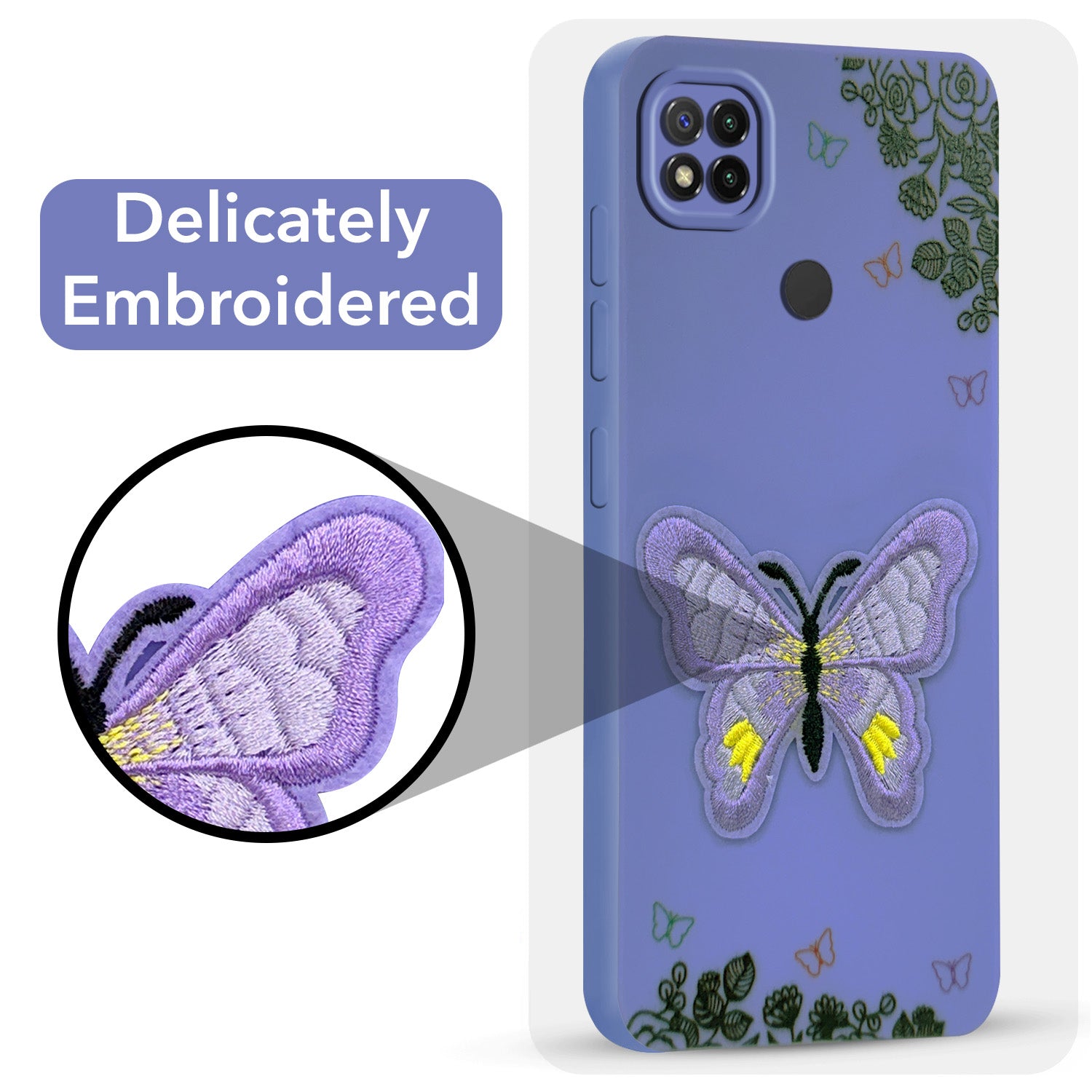 For Redmi 9C Back Cover Case (Soft Butterfly Embroidery | Women Teen Girls | Camera Protection| Matte Silicone)