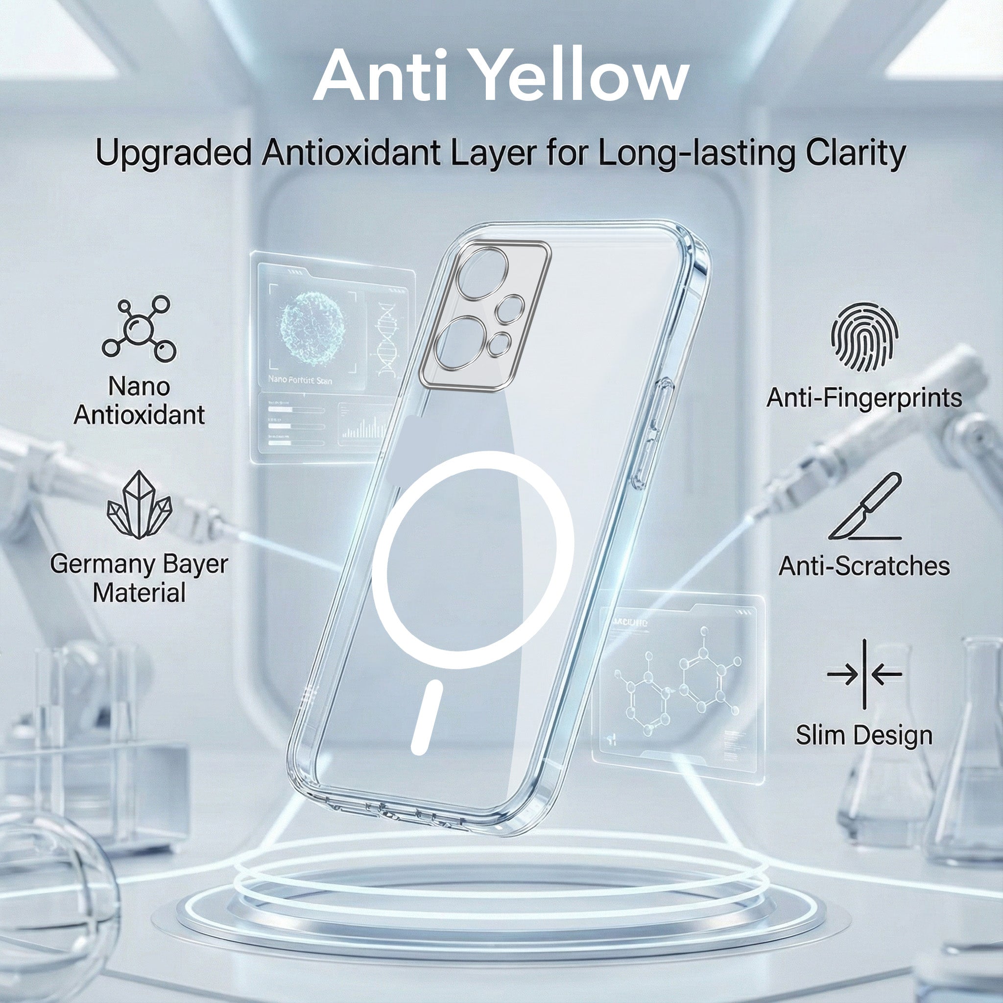 For OnePlus Nord CE 2 Lite 5G Back Cover Case Lifetime Anti-Yellow MagSafe Compatible Clear (Sleek Hard Crystal | Shockproof and Camera Protection)
