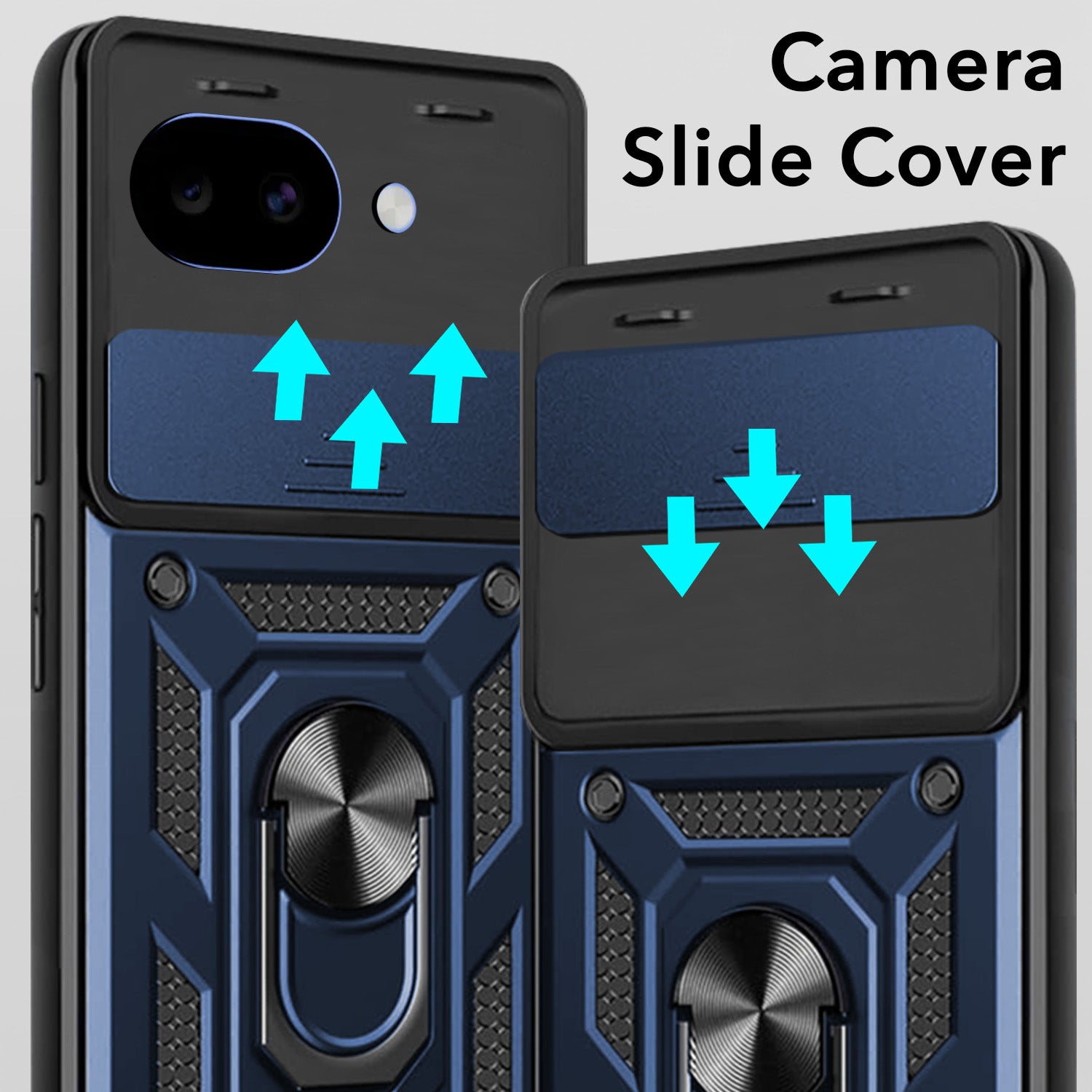 For Google Pixel 10a Back Cover Case Hybrid Armor (Sliding Shutter Camera Protection | Polycarbonate |Ring Holder Kickstand)