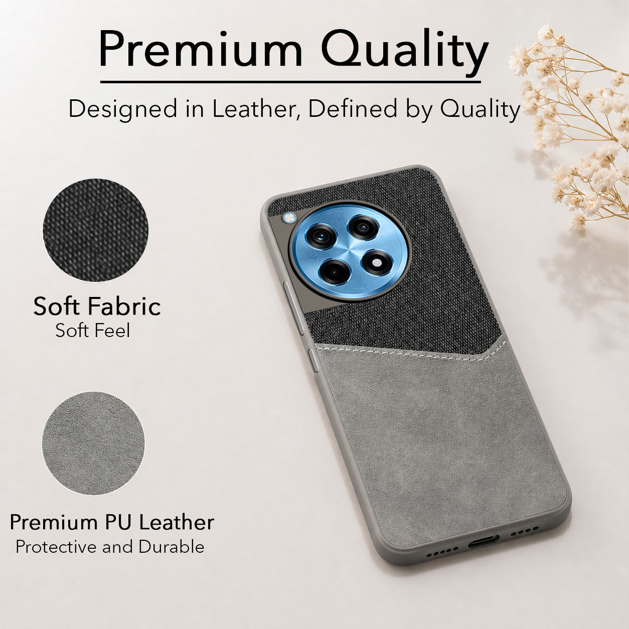 For OnePlus 12R 5G Back Cover Case (Dual PU Leather Stitch | Professional Minimalist | Soft and Flexible)