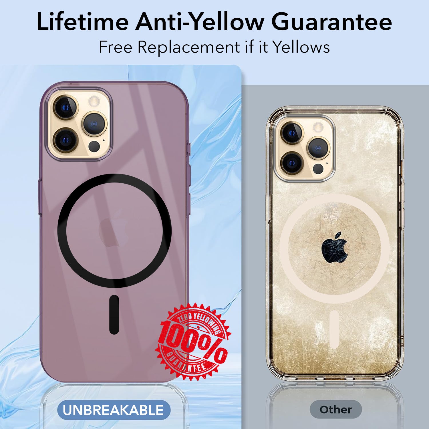 For Apple iPhone 12 Pro Back Case Cover Lifetime Anti-Yellow MagSafe Compatible Clear (Sleek Hard Crystal | Camera Protection and Shockproof)