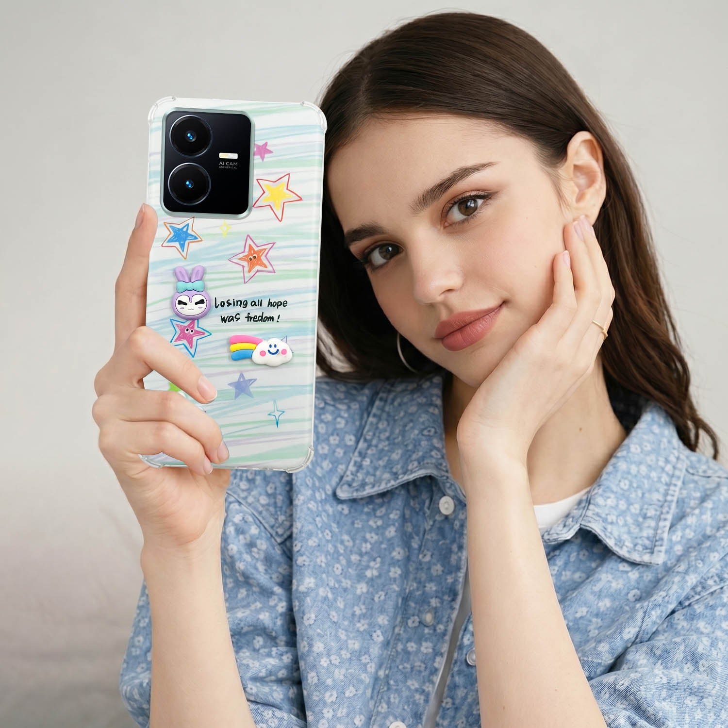 For Vivo Y22 | Vivo Y22s Back Cover Case (3D Cute Cartoons | Hard Back Side Soft | Matte Premium Finish | HD Printing)