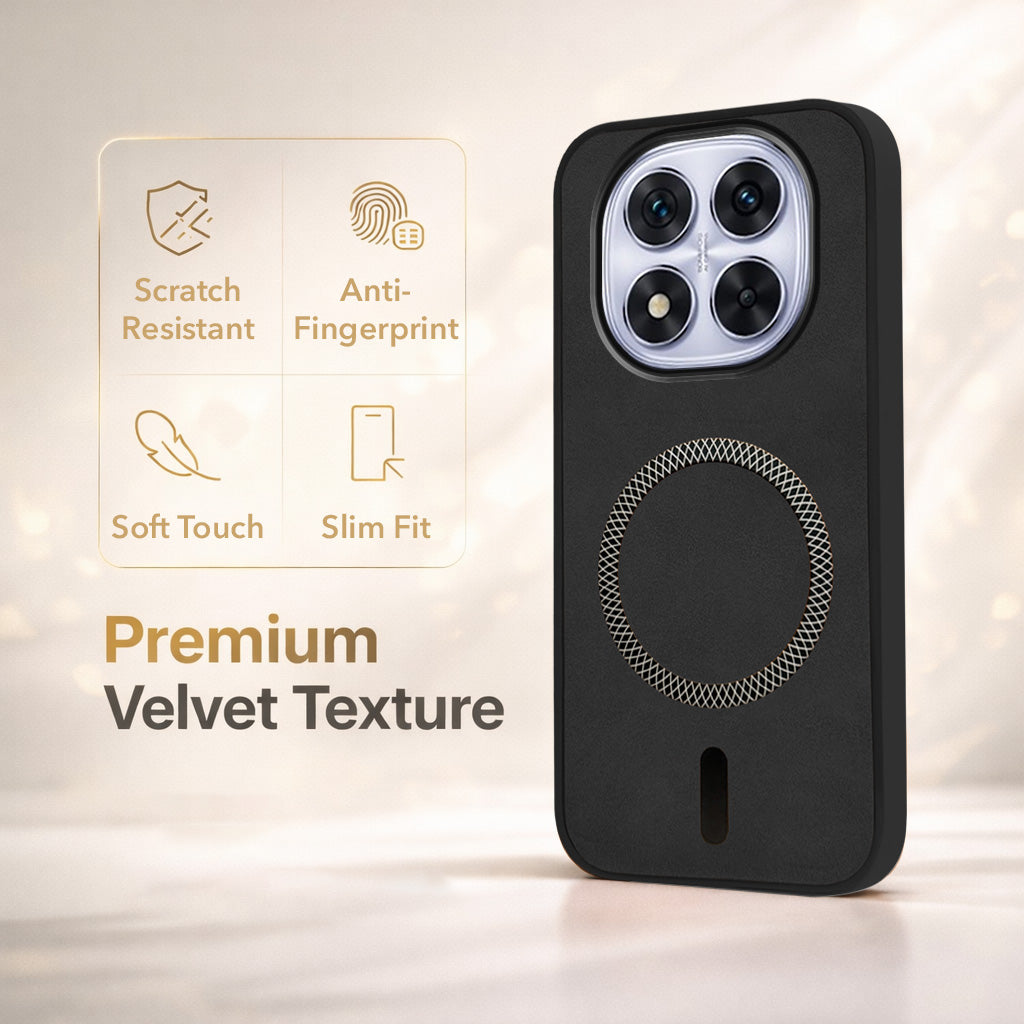 For Redmi Note 14 Pro Back Cover Case Leather Finish (MagSafe Compatible Wireless Charging | Soft Touch | Camera Bump Protection)