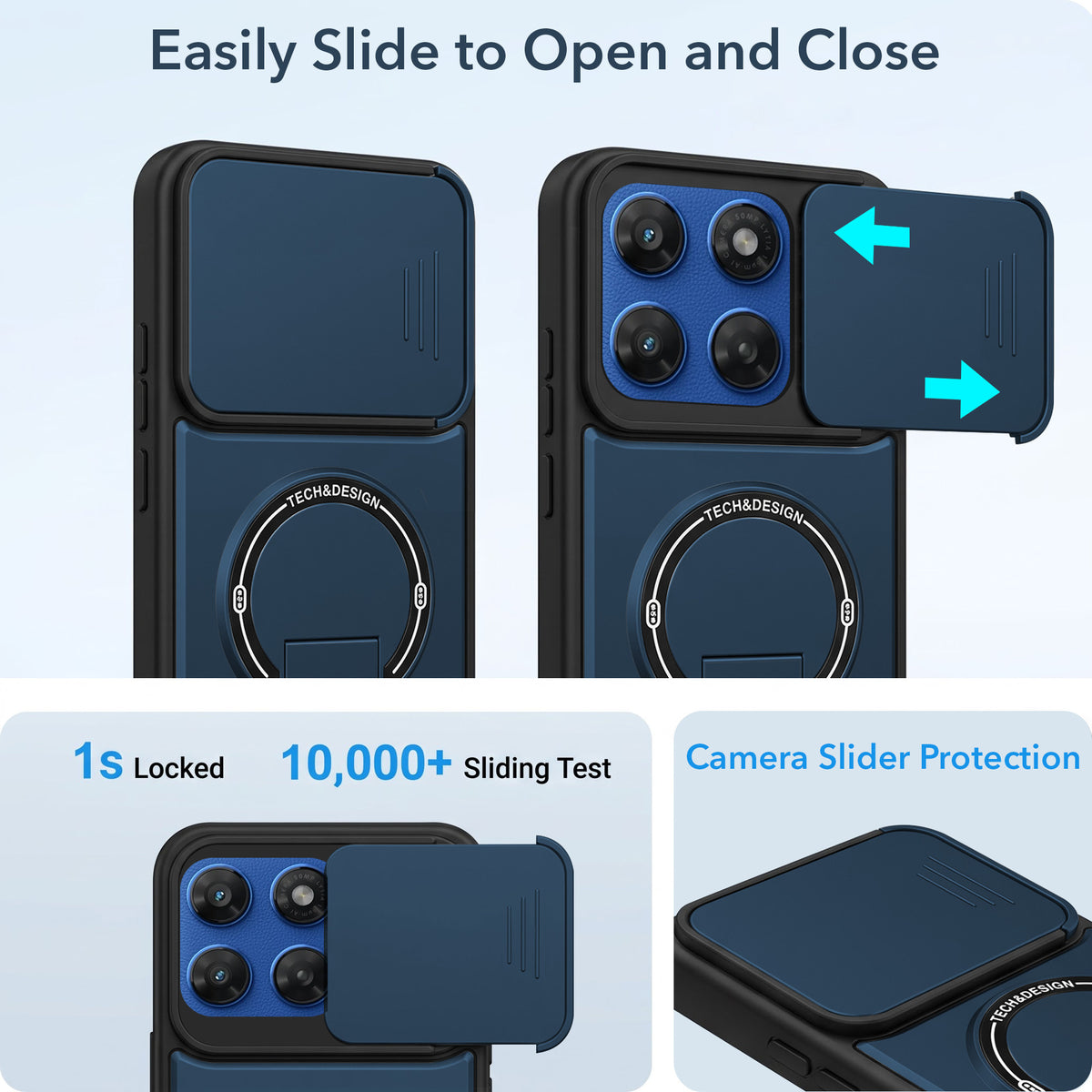 For Motorola Moto G67 Power | G57 Power Back Case Cover Metallic (Hybrid Armor Kickstand | Sliding Shutter Camera Protection | MagSafe Compatible)