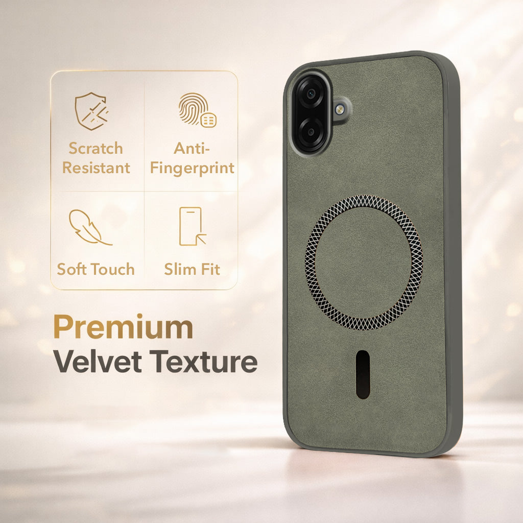For Samsung Galaxy M07 | Samsung Galaxy F07 Back Cover Case Leather Finish (MagSafe Compatible Wireless Charging | Soft Touch | Camera Bump Protection)
