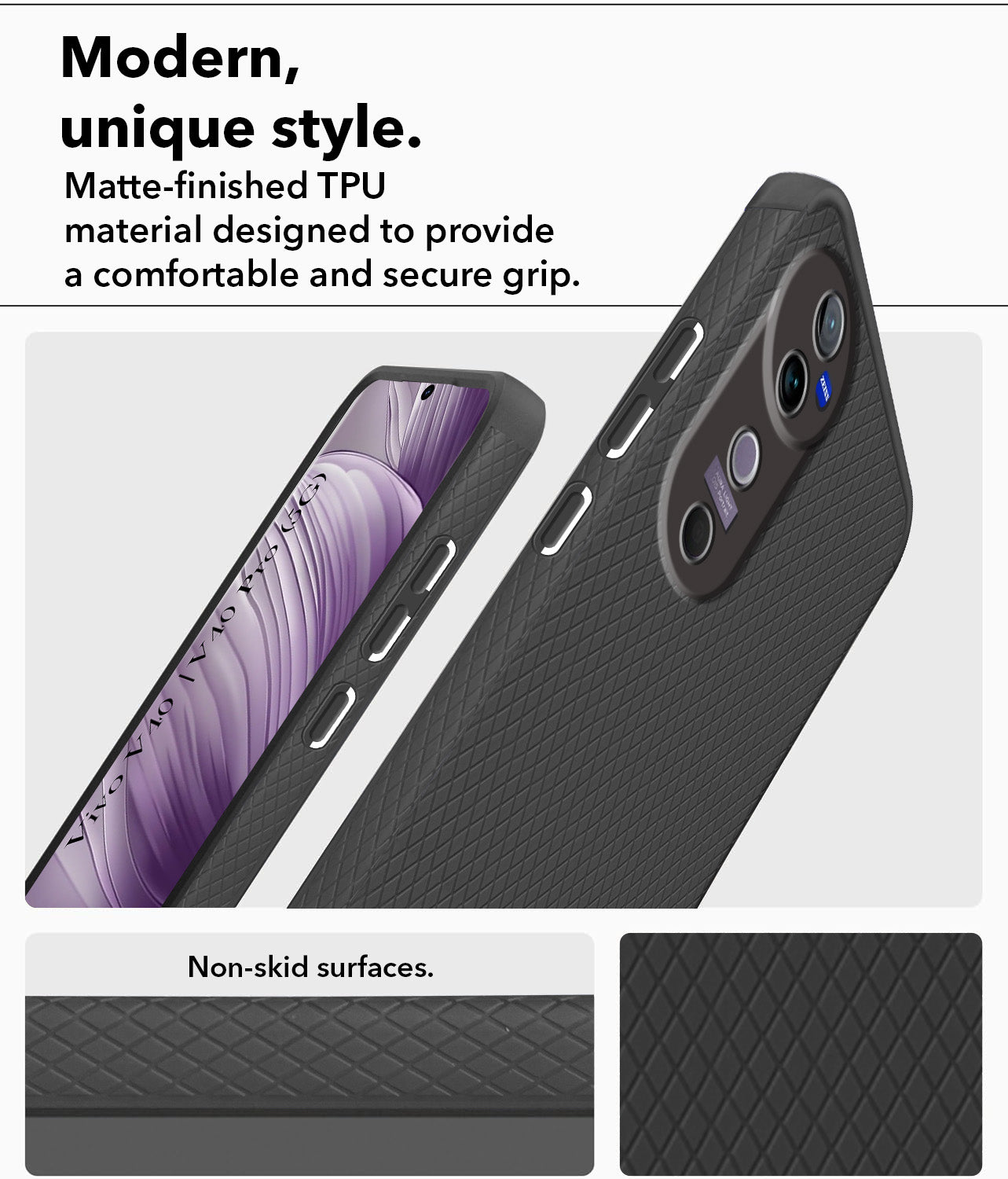 For Vivo V40 | Vivo V40 Pro 5G Back Cover Case ( Textured Design | Side Grip | Camera Protection)