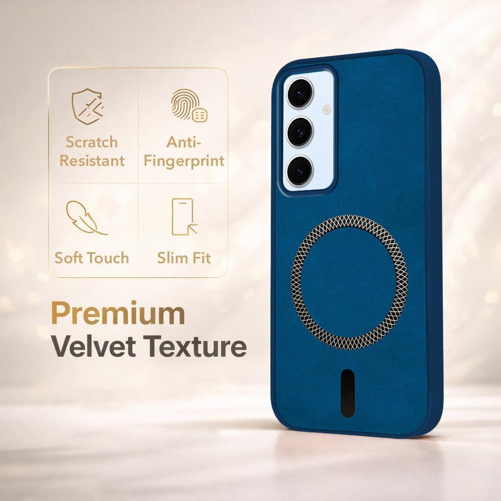 For Samsung Galaxy S24 FE Back Cover Case Leather Finish (MagSafe Compatible Wireless Charging | Soft Touch | Camera Bump Protection)