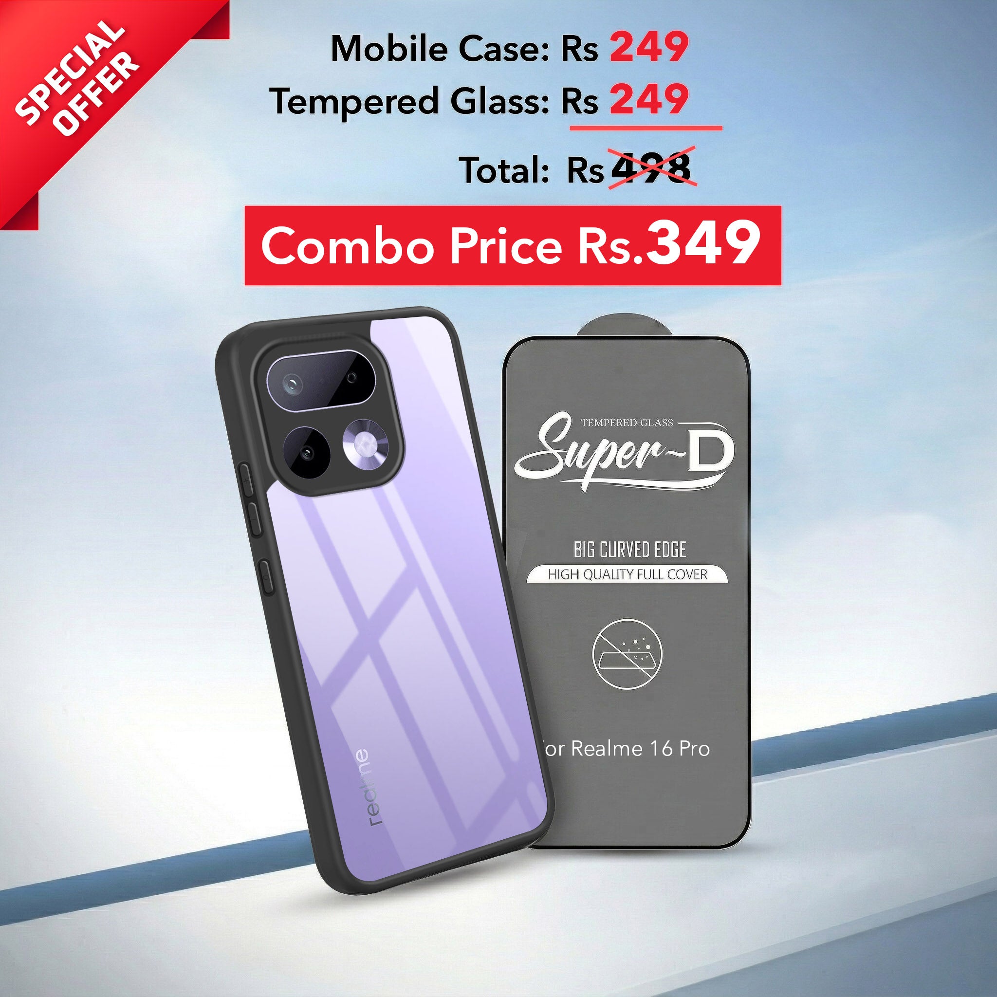 For Realme 16 Pro Combo with Back Cover and 9H Tempered Glass (Lifetime Anti-Yellow | Crystal Clear Shockproof | Oleophobic Coating Screen Glass)