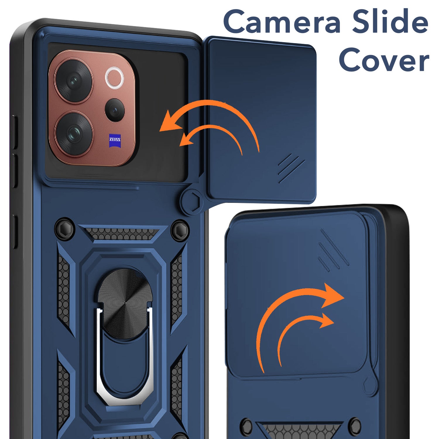 For Vivo V70 | Vivo V70 Elite 5G Back Cover Case Hybrid Armor (Sliding Shutter Camera Protection | Polycarbonate |Ring Holder Kickstand)