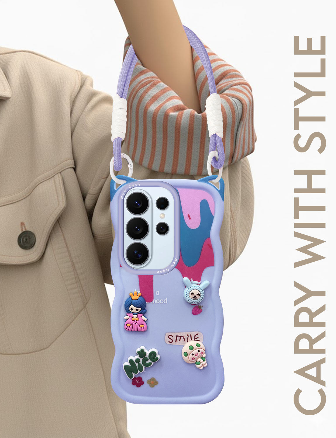 For Samsung Galaxy S26 Ultra Back Case Cover Strap (3D embossed Figures | Strap Holder | 360* Soft Cushion with Camera Bump)