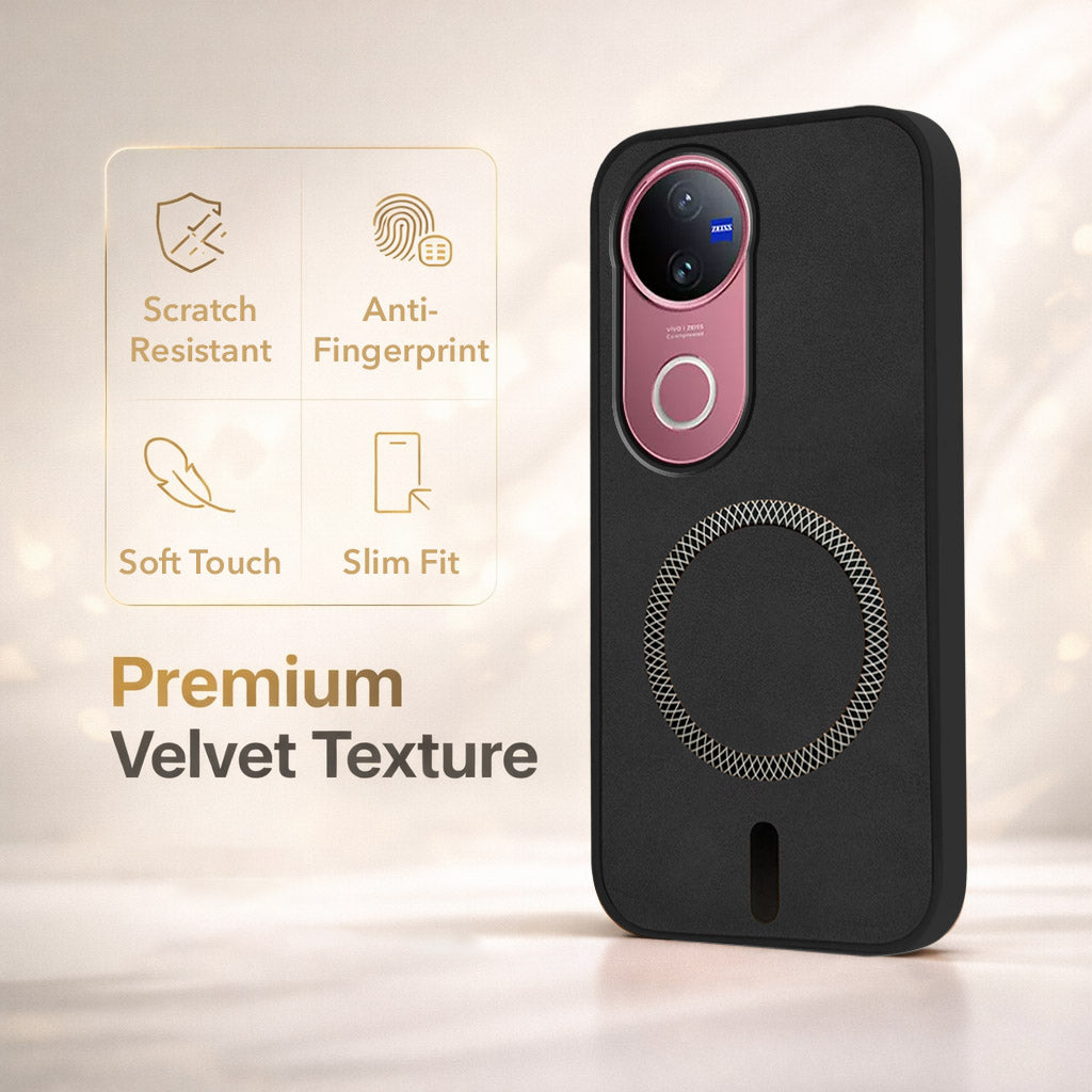 For Vivo V50 | Vivo V50e Back Cover Case Leather Finish (MagSafe Compatible Wireless Charging | Soft Touch | Camera Bump Protection)