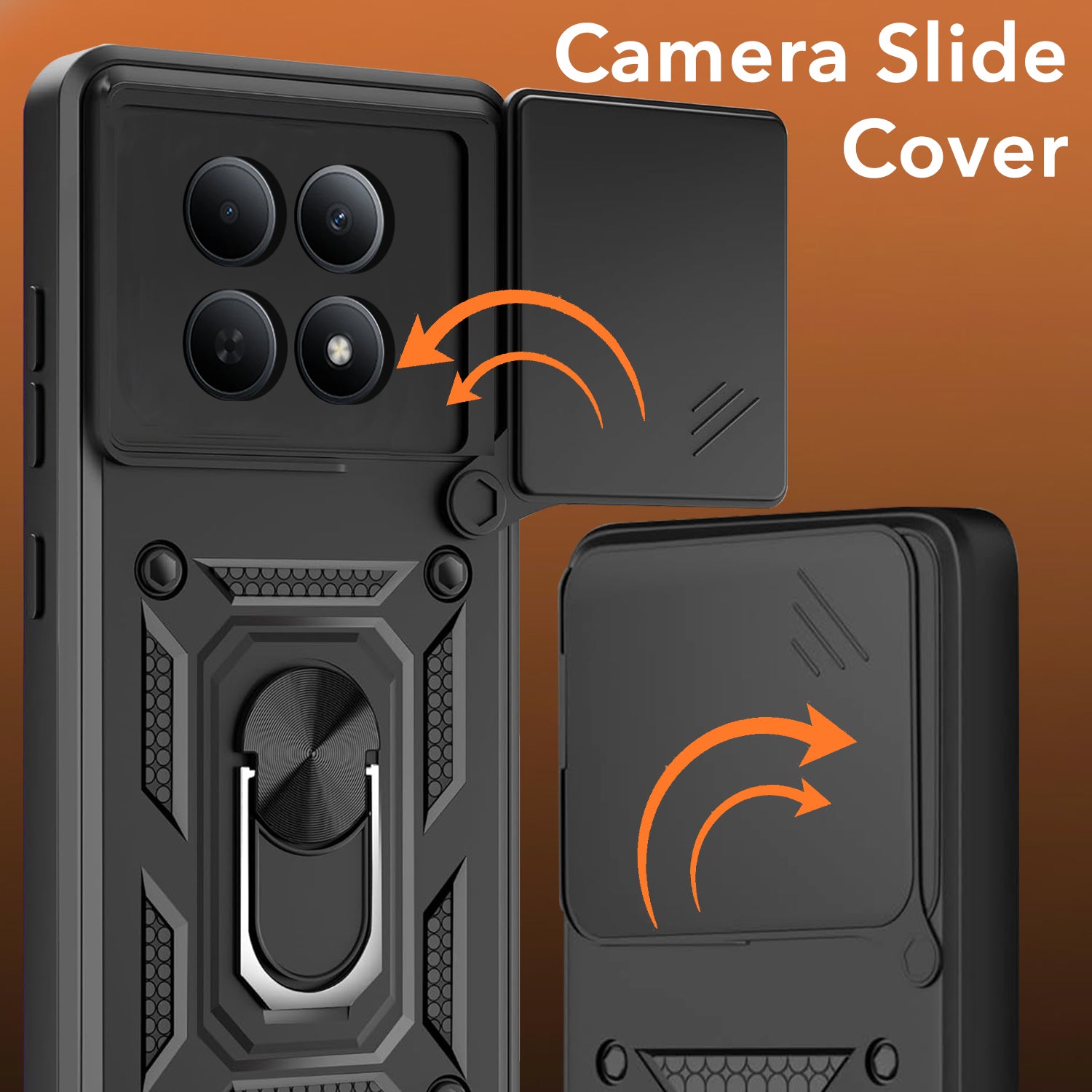 For Poco M8 5G Back Cover Case Hybrid Armor (Sliding Shutter Camera Protection | Polycarbonate |Ring Holder Kickstand)