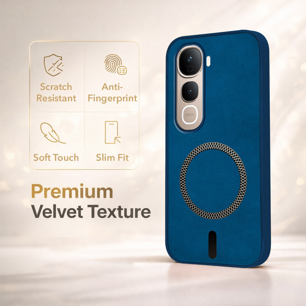 For Vivo Y400 Pro Back Cover Case Leather Finish (MagSafe Compatible Wireless Charging | Soft Touch | Camera Bump Protection)