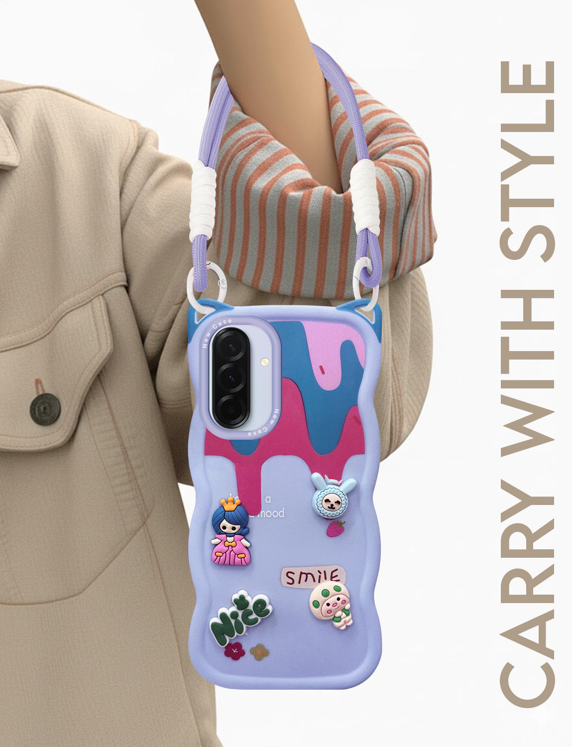 For Samsung Galaxy A36 5G Back Case Cover Strap (3D embossed Figures | Strap Holder | 360* Soft Cushion with Camera Bump)