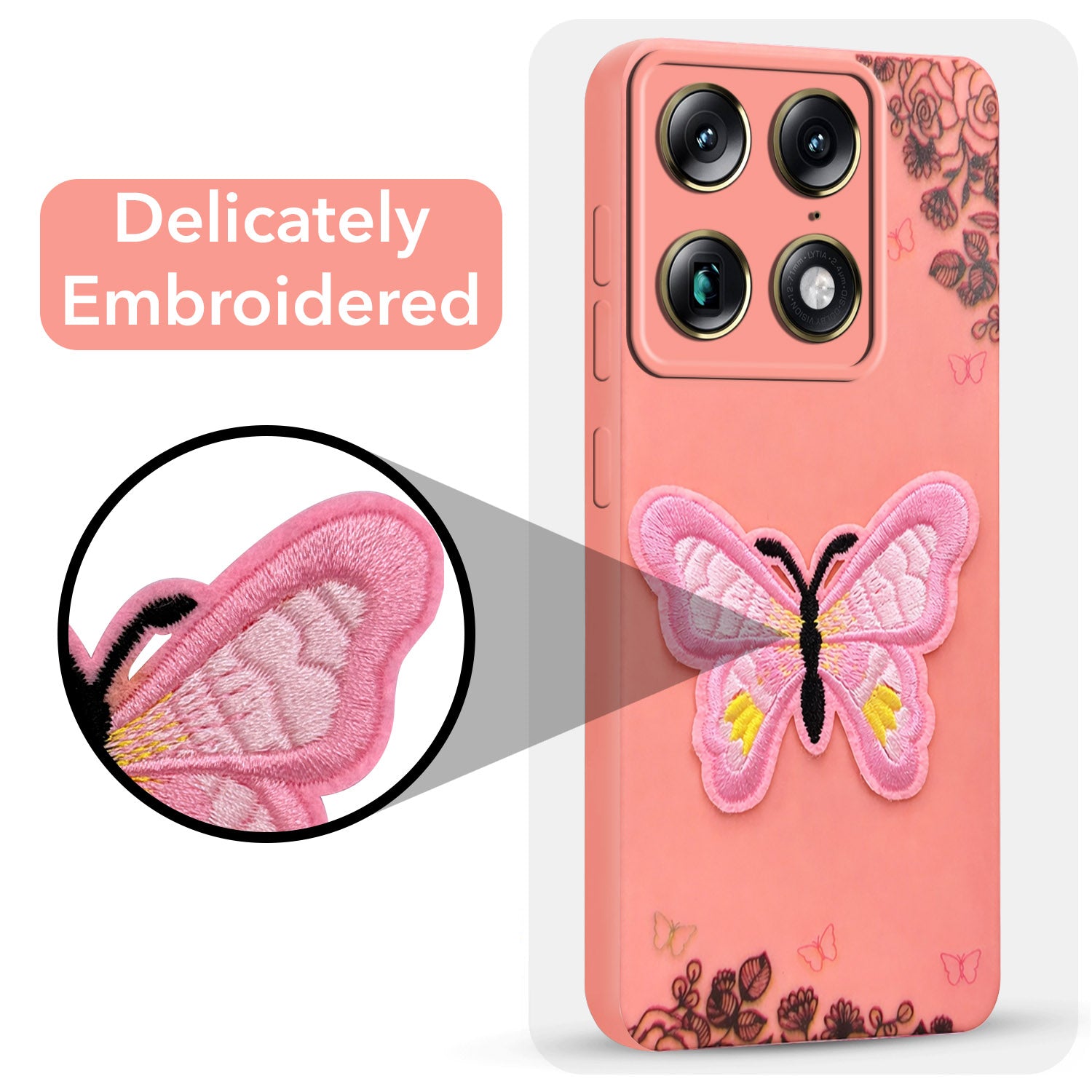 For Motorola Moto Signature 5G Back Cover Case (Soft Butterfly Embroidery | Women Teen Girls | Camera Protection| Matte Silicone)