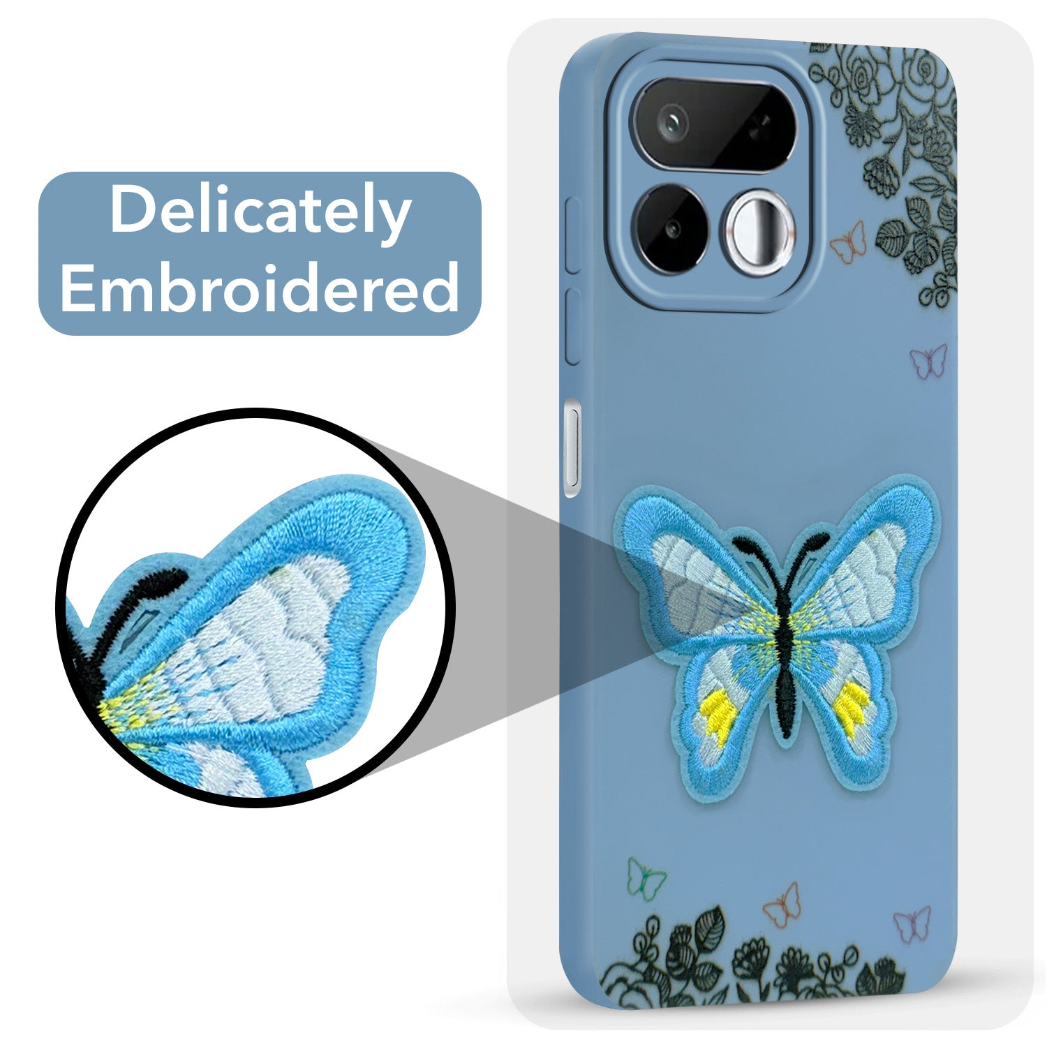 For Realme 16T 5G Back Cover Case (Soft Butterfly Embroidery | Women Teen Girls | Camera Protection| Matte Silicone)