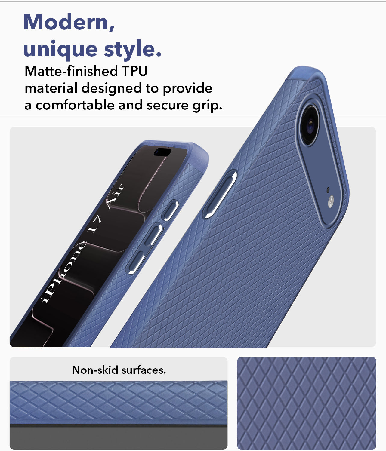 For Apple iPhone 17 Air Back Cover Case (Camera Protection | Side Grip Texture | Soft and Flexible)