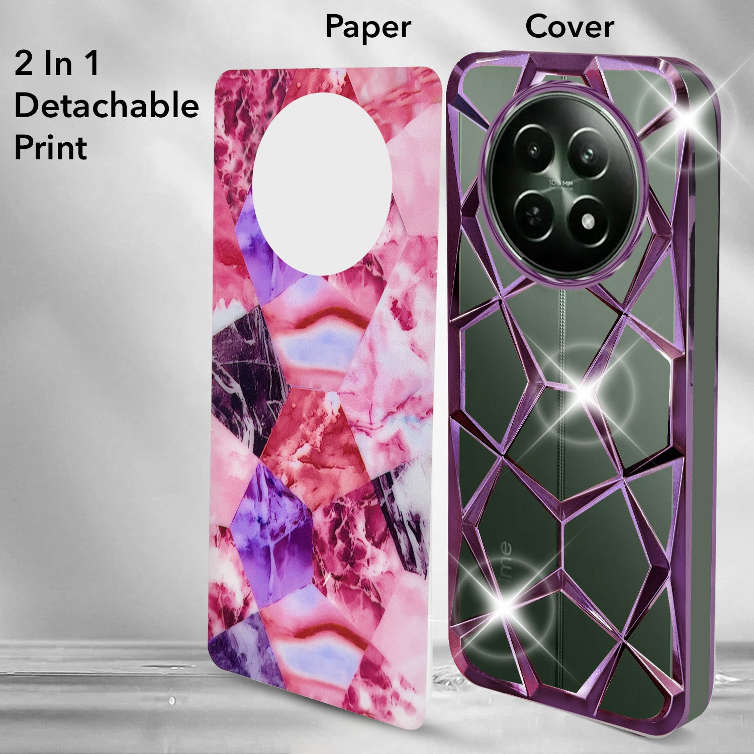 For Realme 12 | Realme 12X Back Cover Case( Dual Design Glitter Sparkle and Detachable Diamond Print Case | Soft and Flexible)