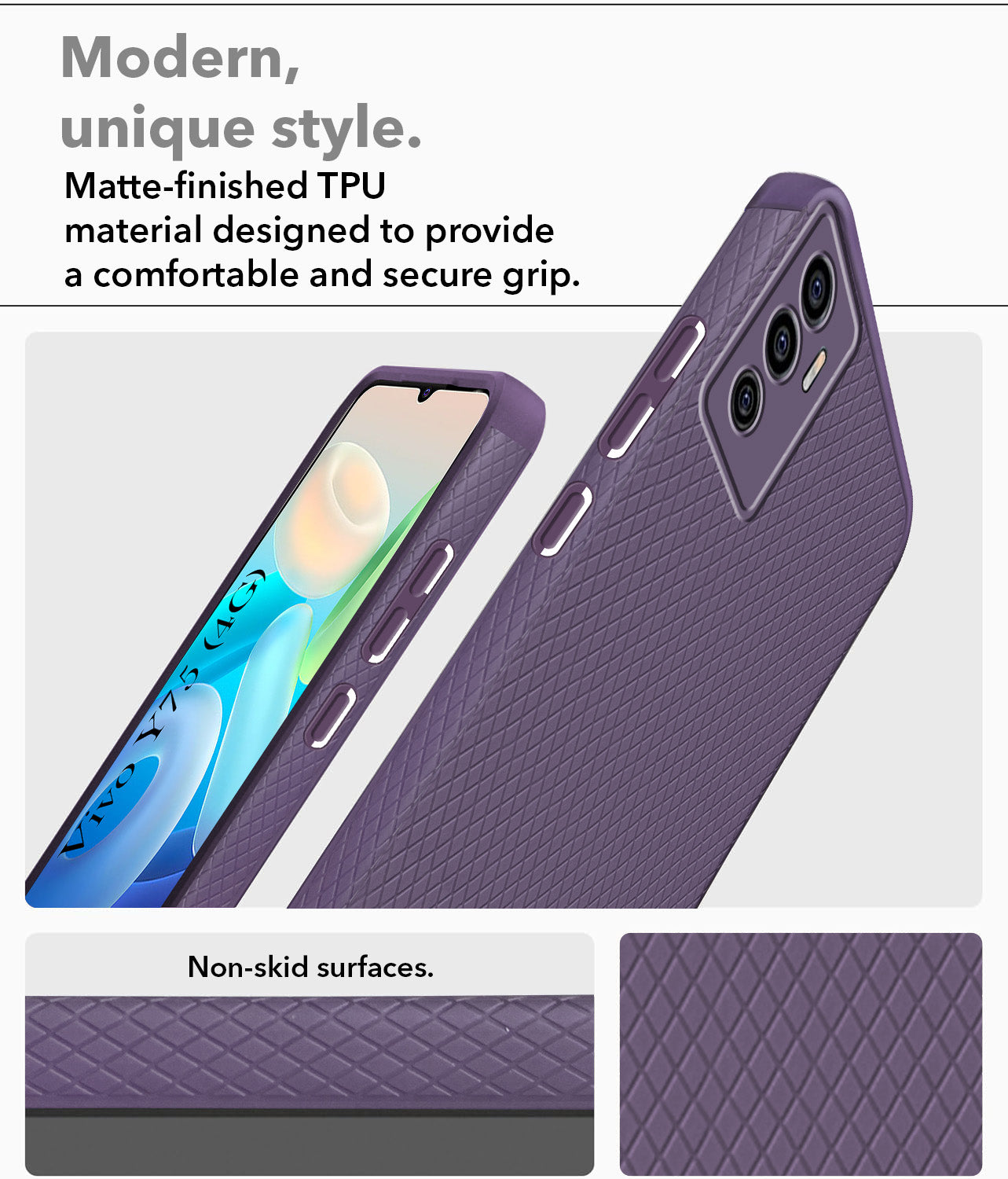 For Vivo Y75 4G Back Cover Case (Liquid Silicone | Side Grip | Camera Protection)