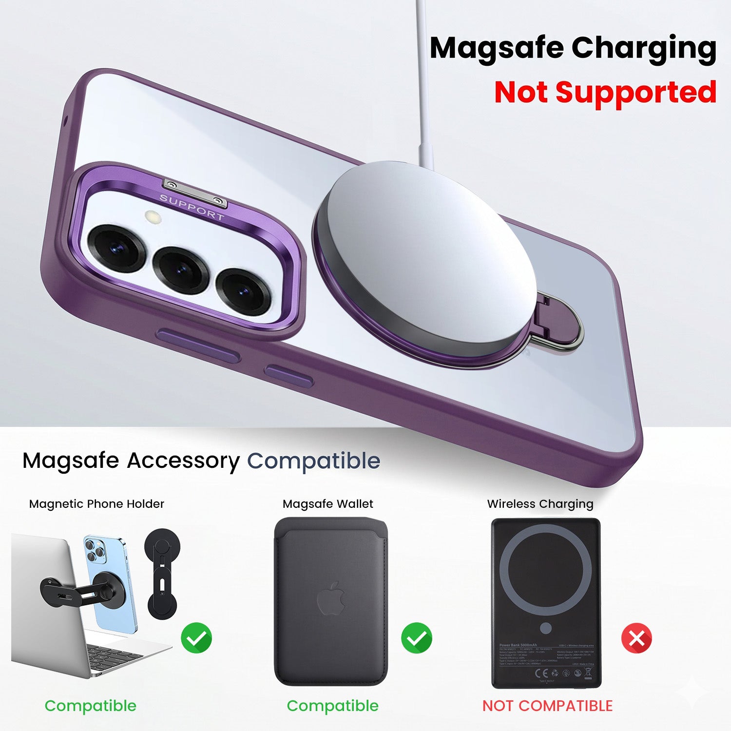 For Samsung Galaxy S25 Back Cover Case Crystal (Lifetime Anti Yellow | Magnetic Ring Stand | Camera Lens Protection | MagSafe Compatible)
