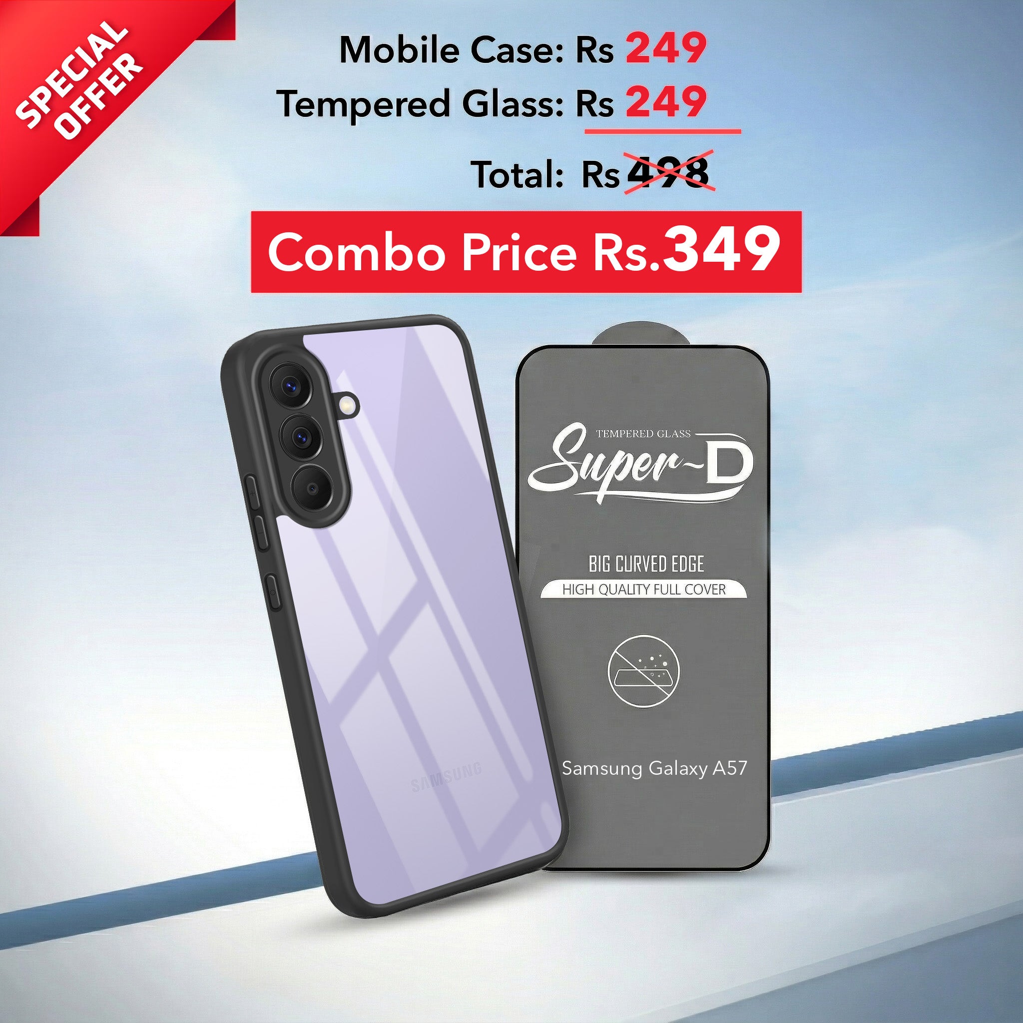 For Samsung Galaxy A57 5G Combo with Back Cover and 9H Tempered Glass (Lifetime Anti-Yellow | Crystal Clear Shockproof | Oleophobic Coating Screen Glass)