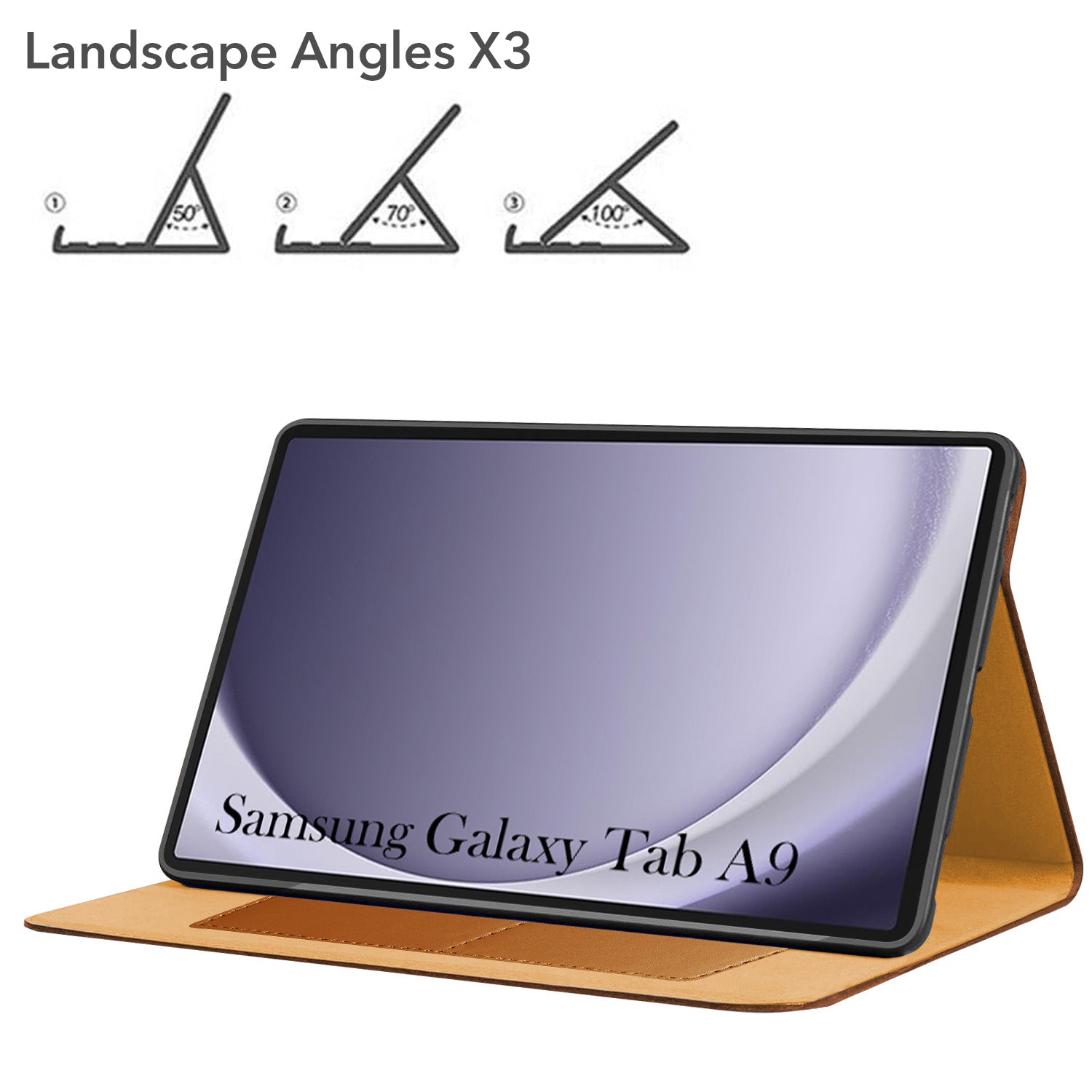 For Samsung Galaxy Tab A9 8.7 Inch SM-X110/X115 Flip Cover Folio Cover (PU Matte Leather | Multi-Angle Smart Stand | Card Storage Slots | Silicone Back Pouch)