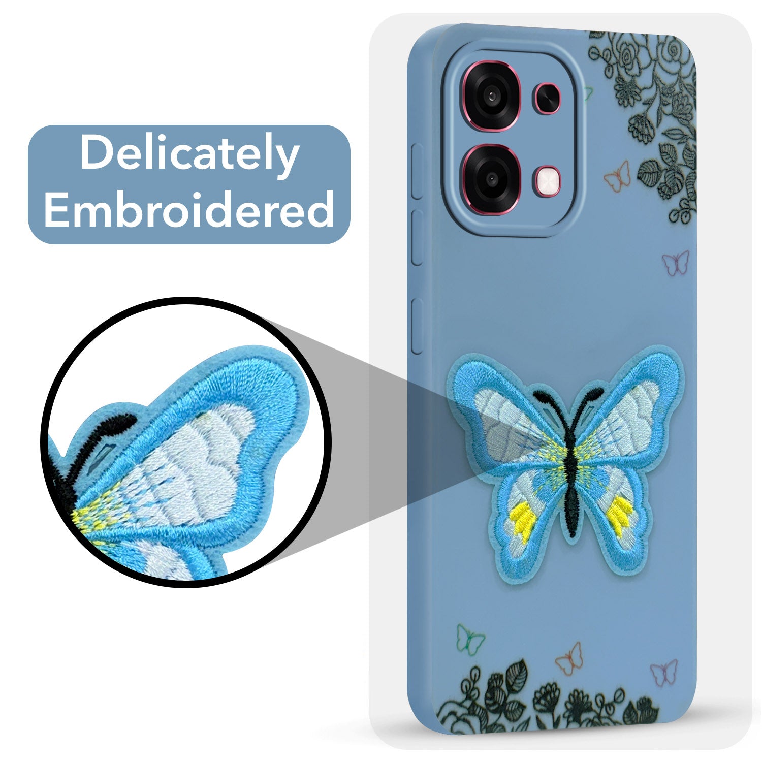 For Oppo F31 5G | Oppo F33 5G Back Cover Case (Soft Butterfly Embroidery | Women Teen Girls | Camera Protection| Matte Silicone)