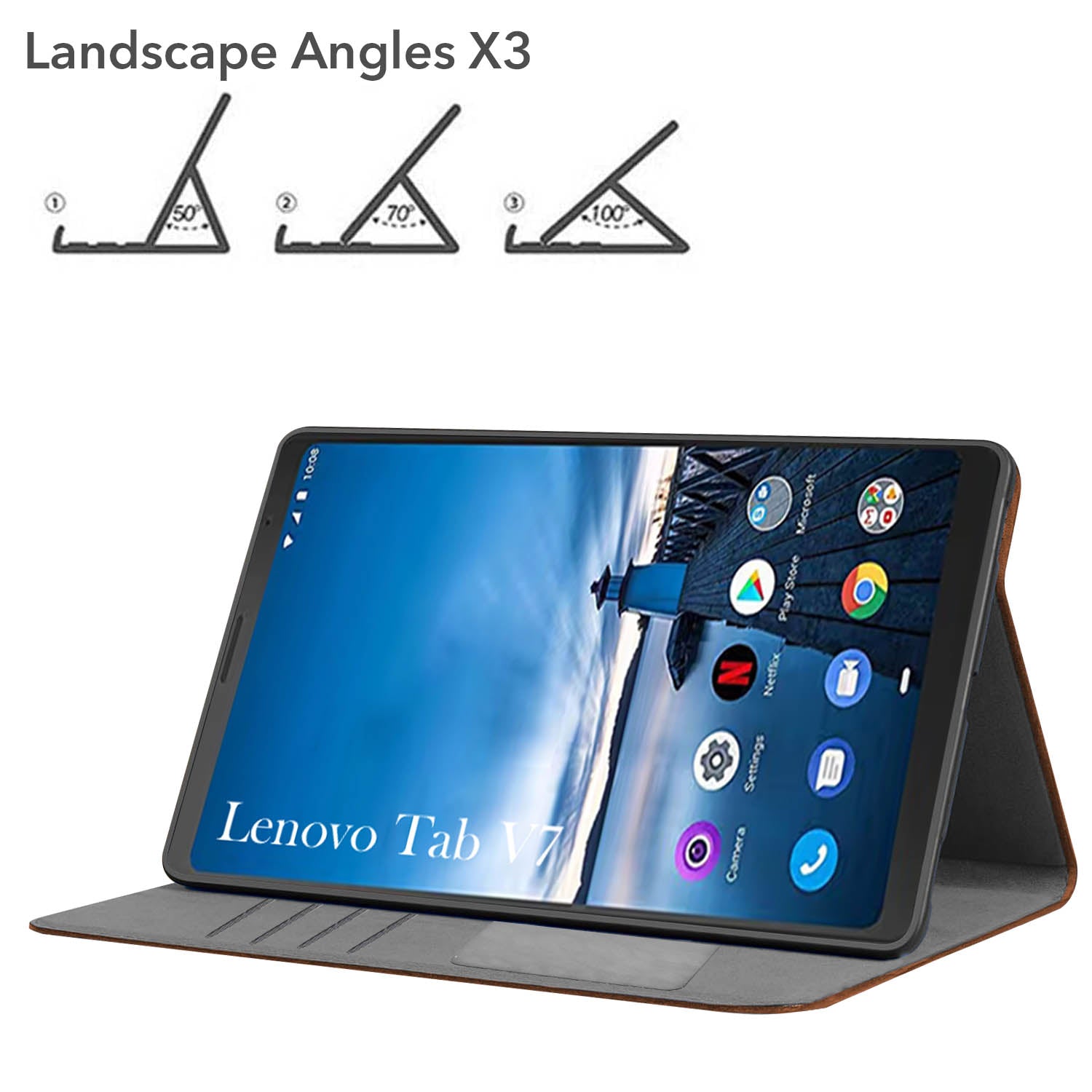 For Flip Cover Folio Case Lenovo Tab V7 (PB-6505M, PB-6505MC) 8 Inch (PU Leather | Multi-Angle Smart Stand | Card Storage Slots | Silicone Back Pouch)