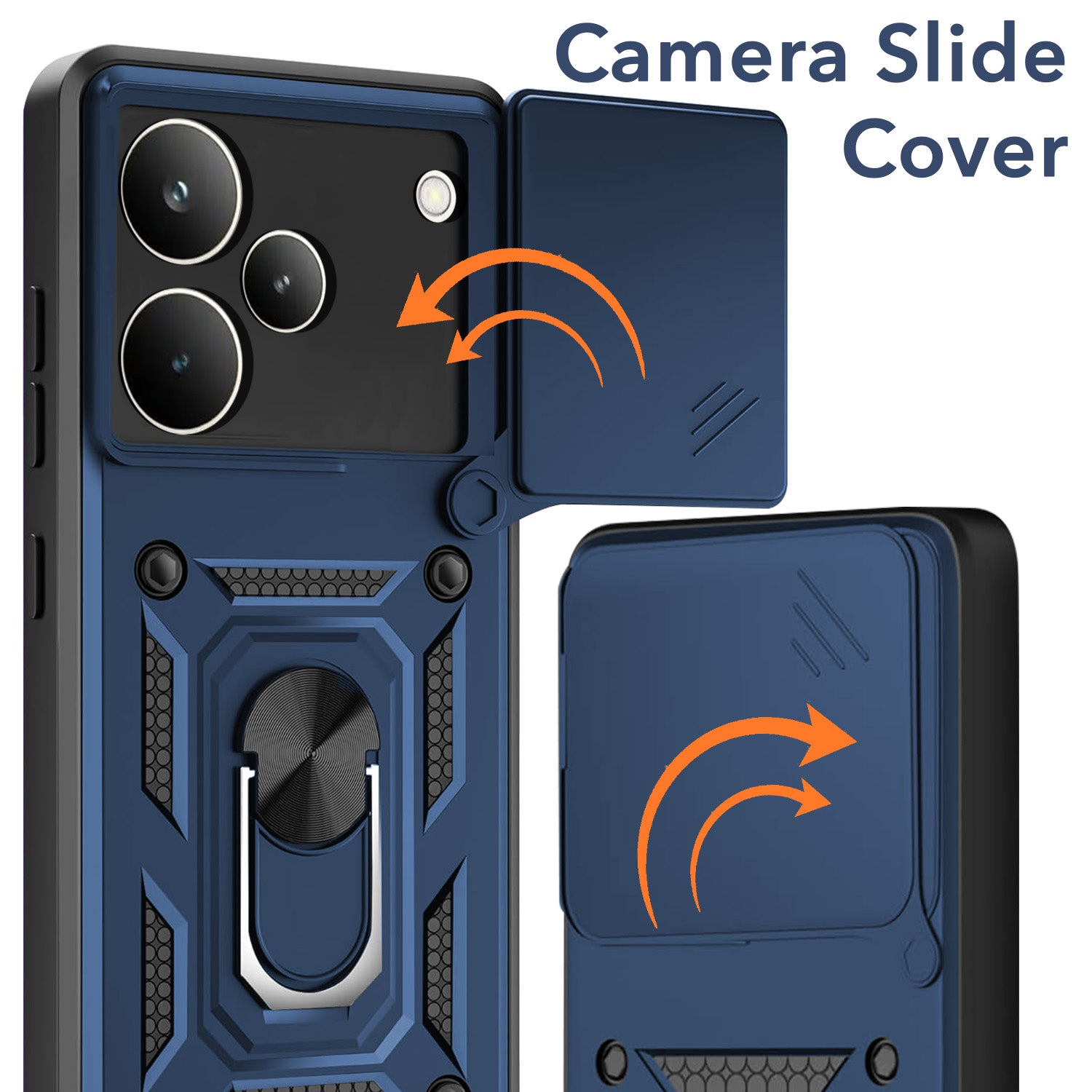 For Realme P4 Pro Hybrid Armor Back Cover Case (Sliding Shutter Camera Protection | Polycarbonate |Ring Holder Kickstand)