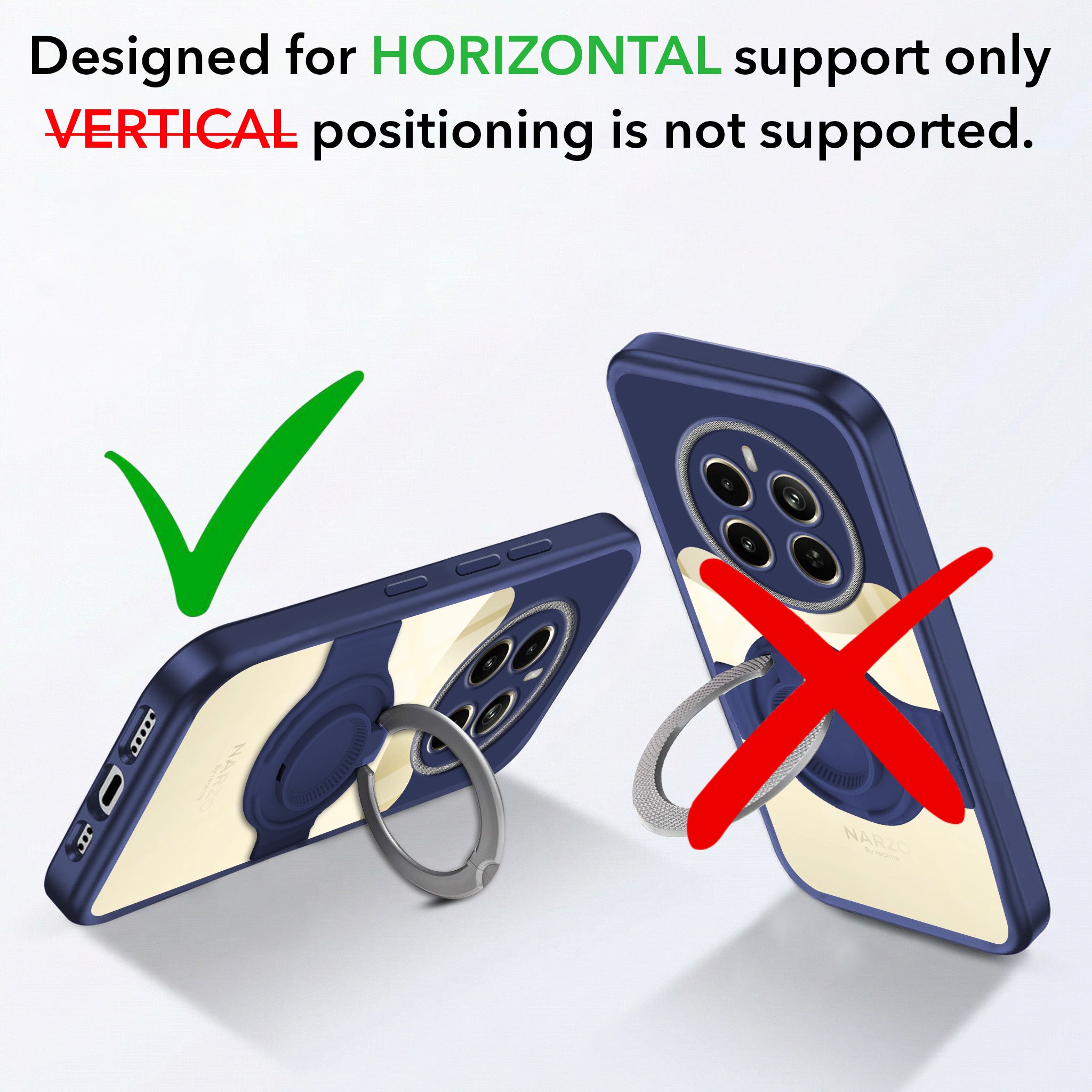 For Realme Narzo 70 Pro Back Cover Case with stand (Built-in Ring Holder Kickstand | Lifetime Anti Yellow | Camera Protection)