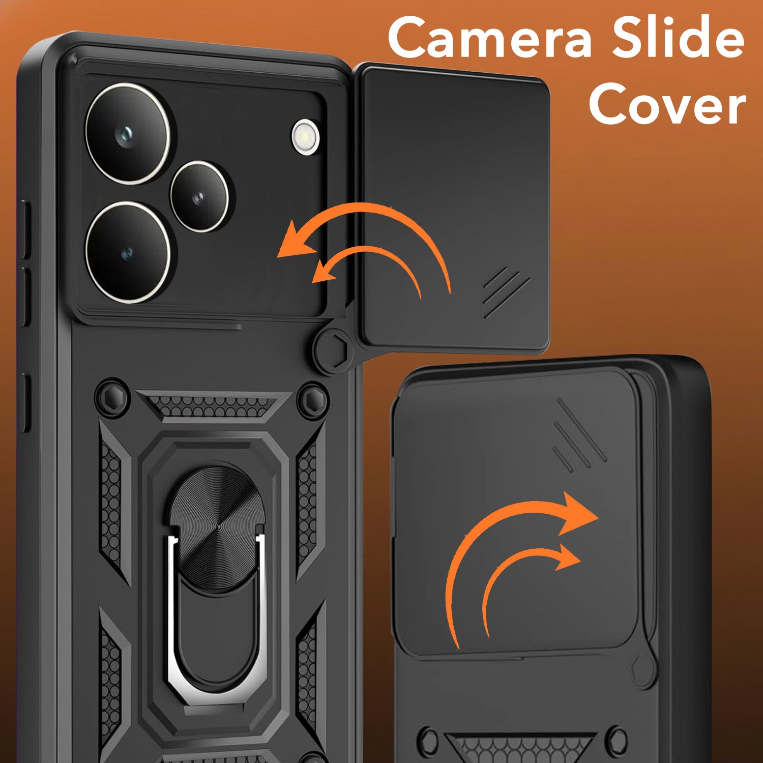 For Realme P4 Pro Hybrid Armor Back Cover Case (Sliding Shutter Camera Protection | Polycarbonate |Ring Holder Kickstand)