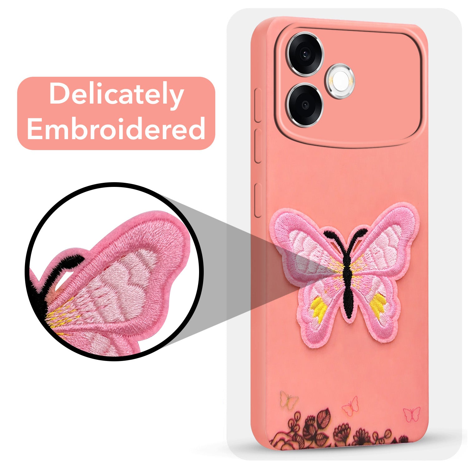 For Oppo F33 Pro 5G Back Cover Case (Soft Butterfly Embroidery | Women Teen Girls | Camera Protection| Matte Silicone)