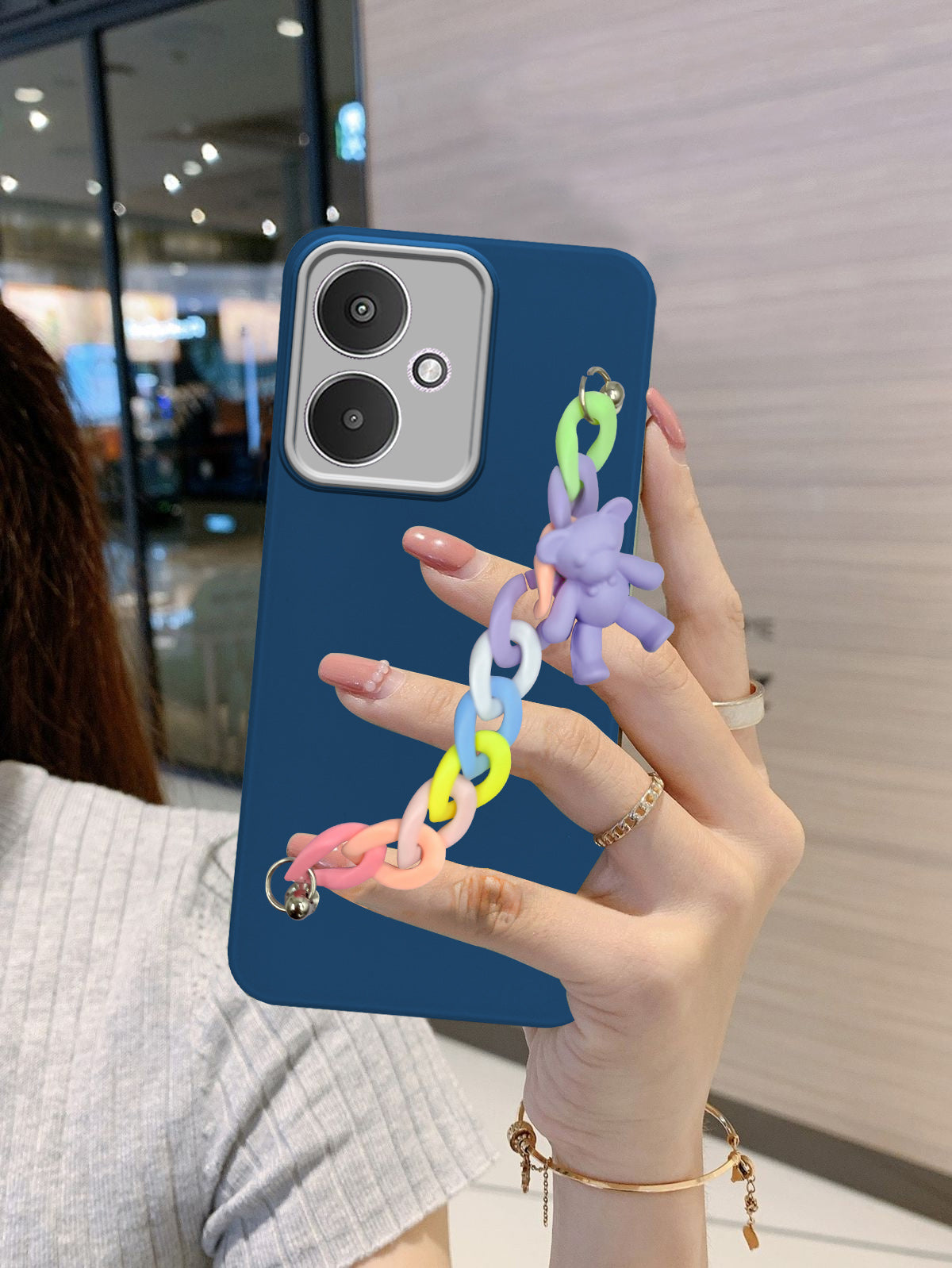 For Redmi 13C 5G Back Cover Case (Wrist Hanging Chain | Teddy Bracelet Charms | Dual Color Matte Finish | Full Camera Protection | Sleek and Professional)