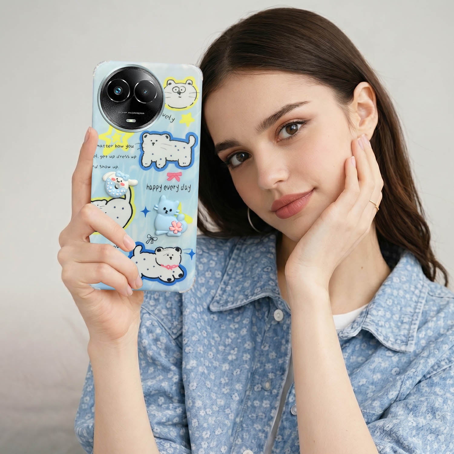For Realme Narzo 60x Back Cover Case (3D Cute Cartoons | Hard Back Side Soft | Matte Premium Finish | HD Printing)